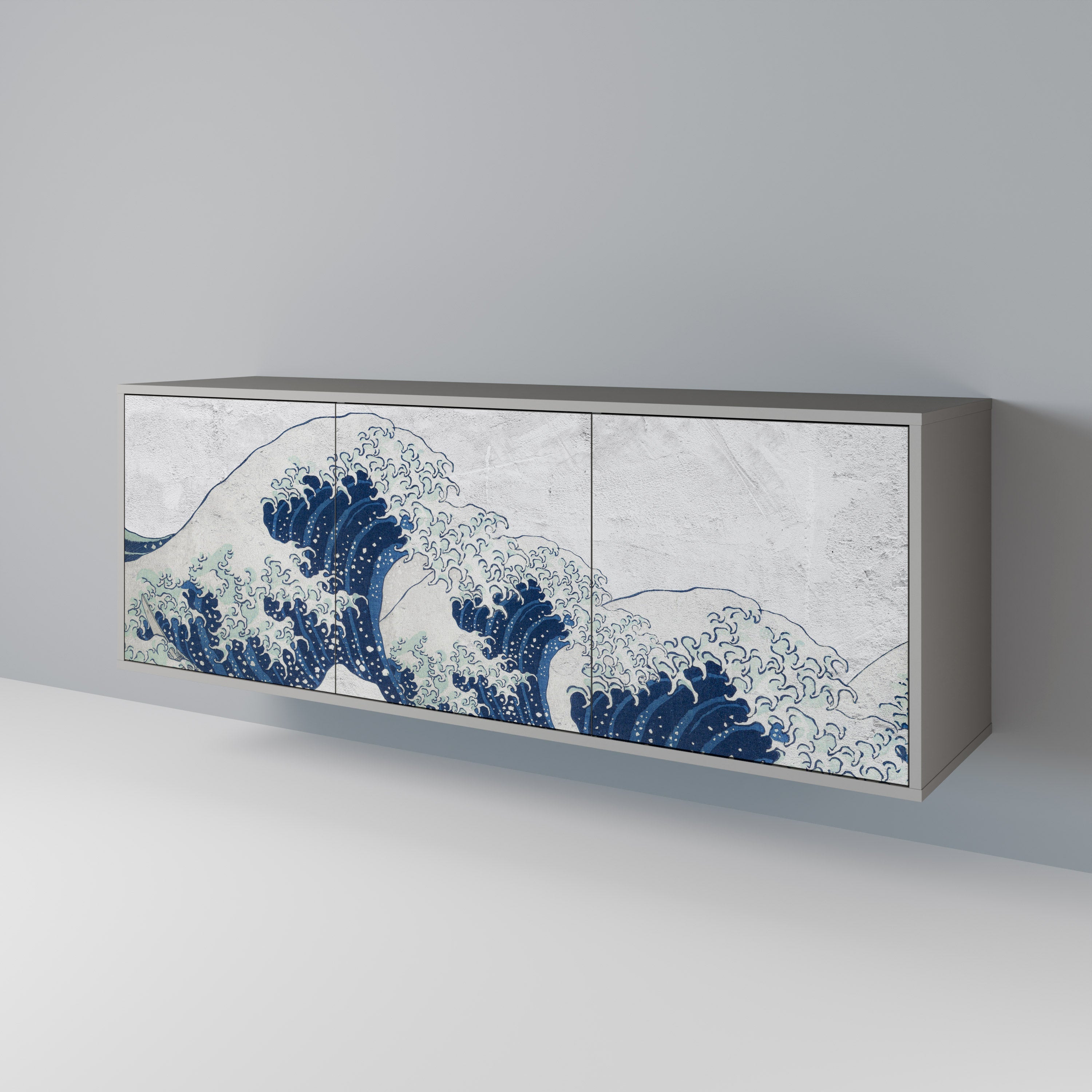 THE GREAT WAVE AT KANAGAWA 3-Door Sideboard in Grey Finish