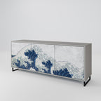 THE GREAT WAVE AT KANAGAWA 3-Door Sideboard in Grey Finish