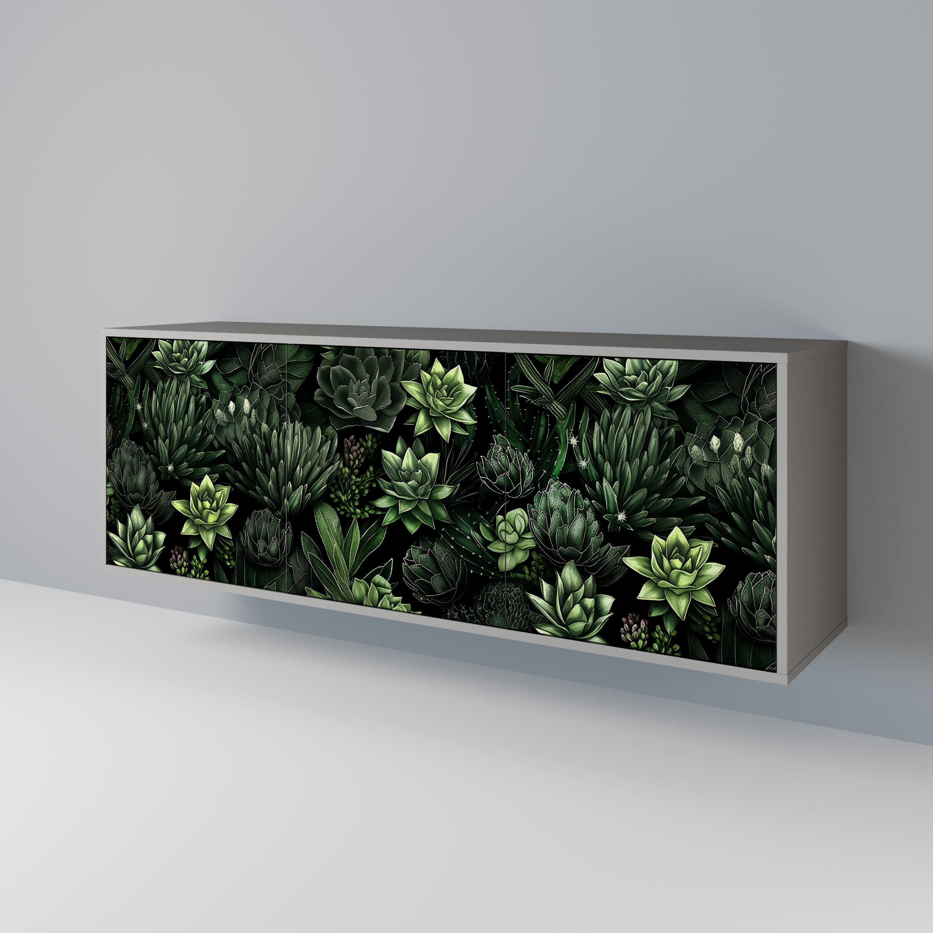 SUCCULENT JUNGLE 3-Door Sideboard in Grey Finish