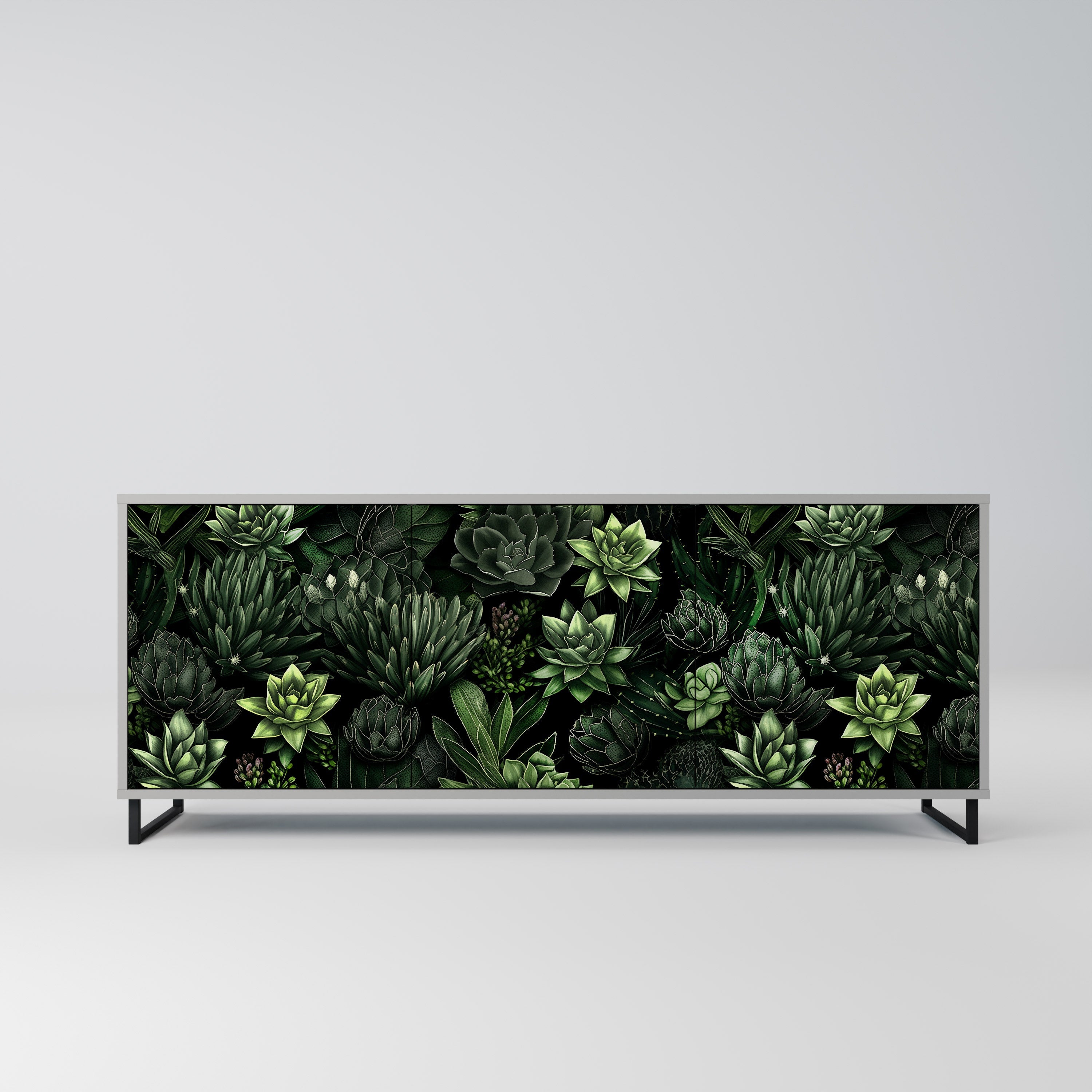 SUCCULENT JUNGLE 3-Door Sideboard in Grey Finish