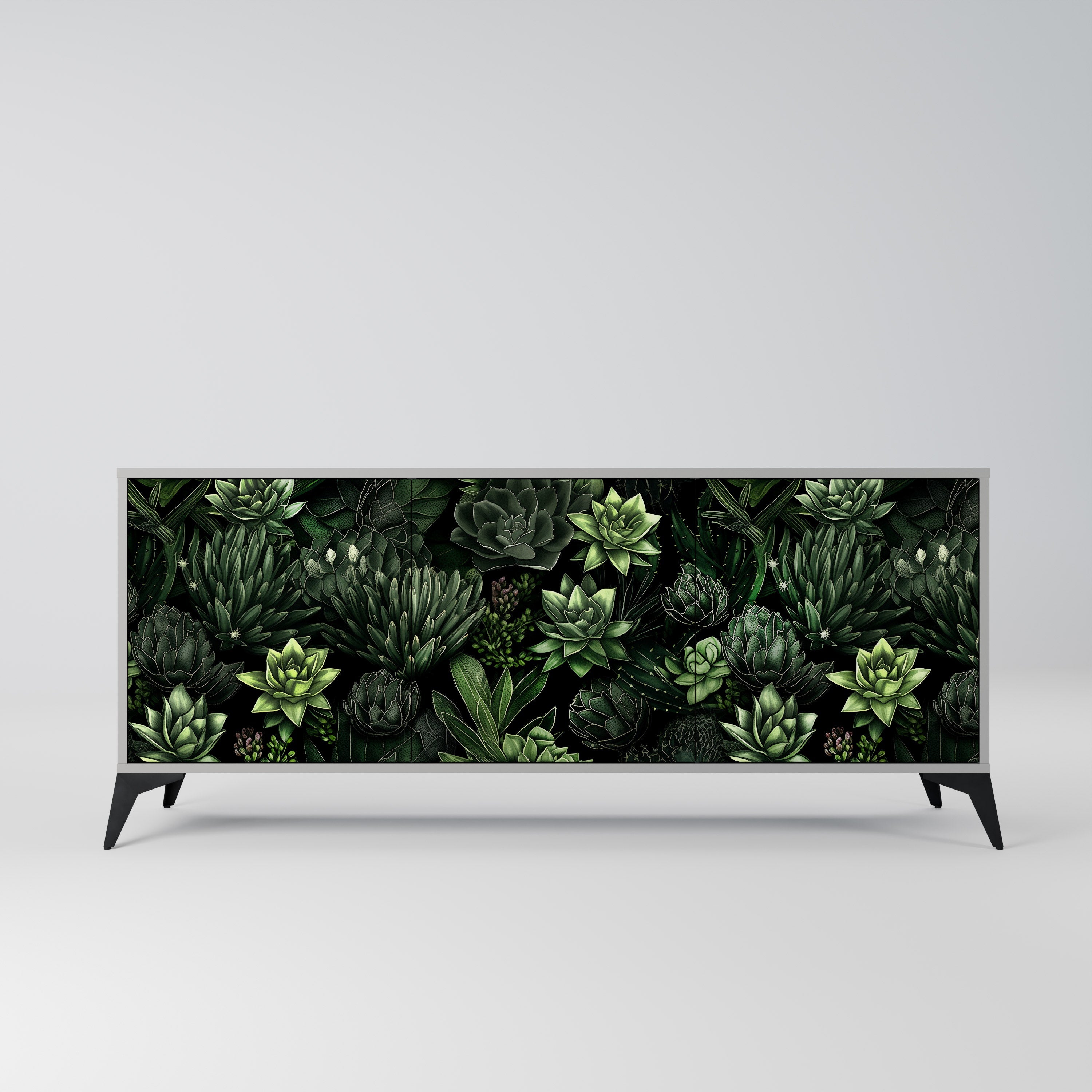 SUCCULENT JUNGLE 3-Door Sideboard in Grey Finish