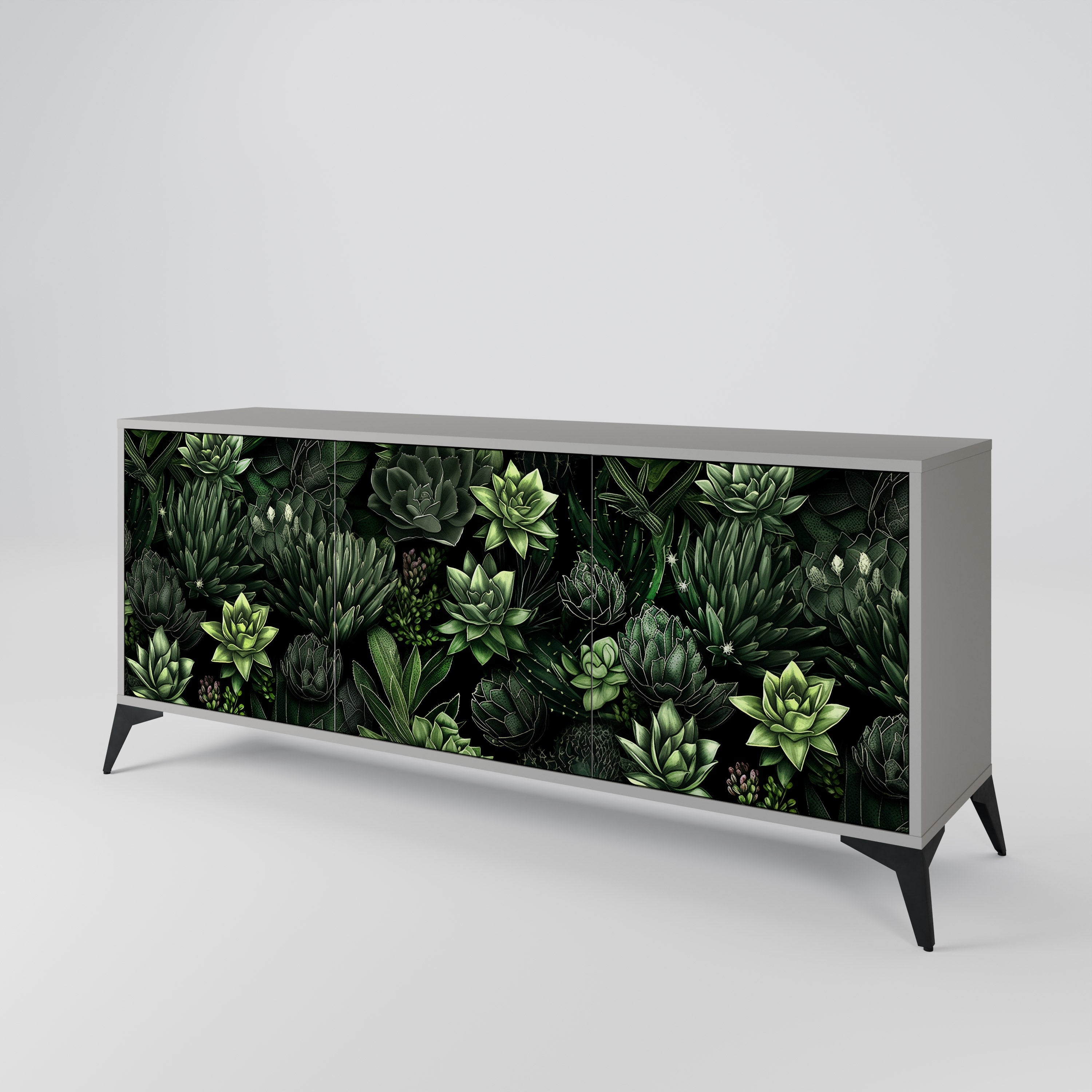 SUCCULENT JUNGLE 3-Door Sideboard in Grey Finish