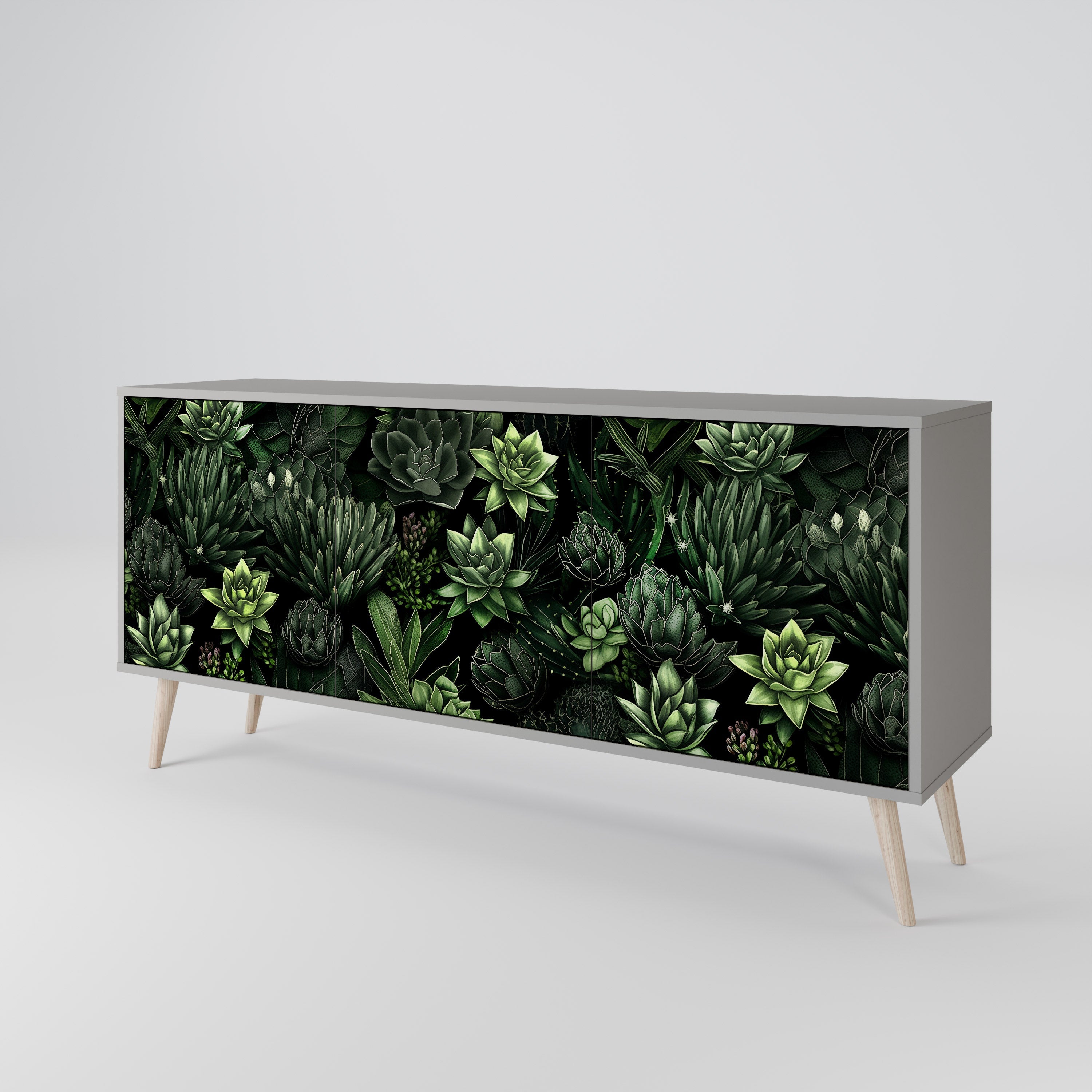 SUCCULENT JUNGLE 3-Door Sideboard in Grey Finish