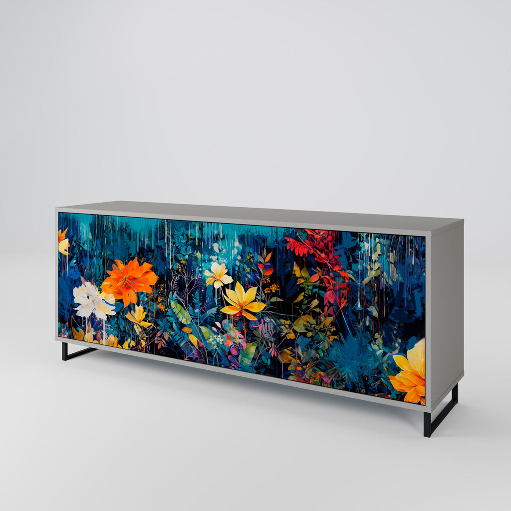 MIDNIGHT BLOSSOM 3-Door Sideboard in Grey Finish