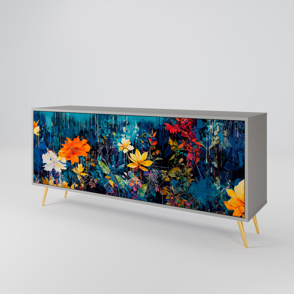 MIDNIGHT BLOSSOM 3-Door Sideboard in Grey Finish