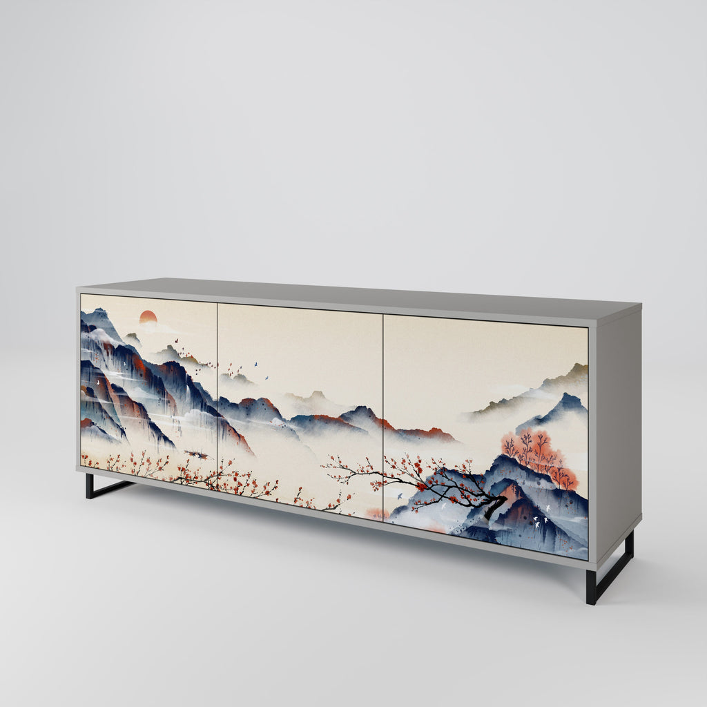 JAPANESE LANDSCAPE 3-Door Sideboard in Grey Finish