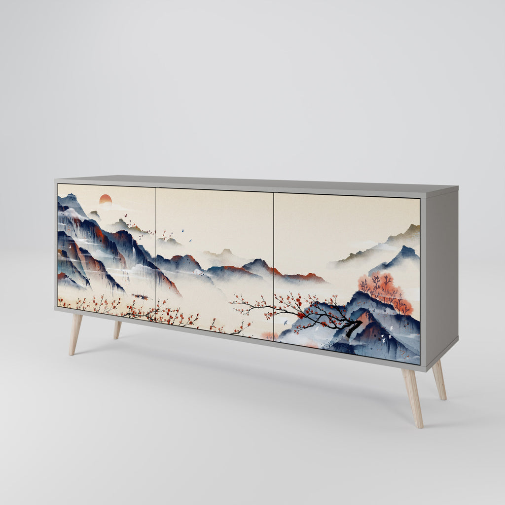 JAPANESE LANDSCAPE 3-Door Sideboard in Grey Finish
