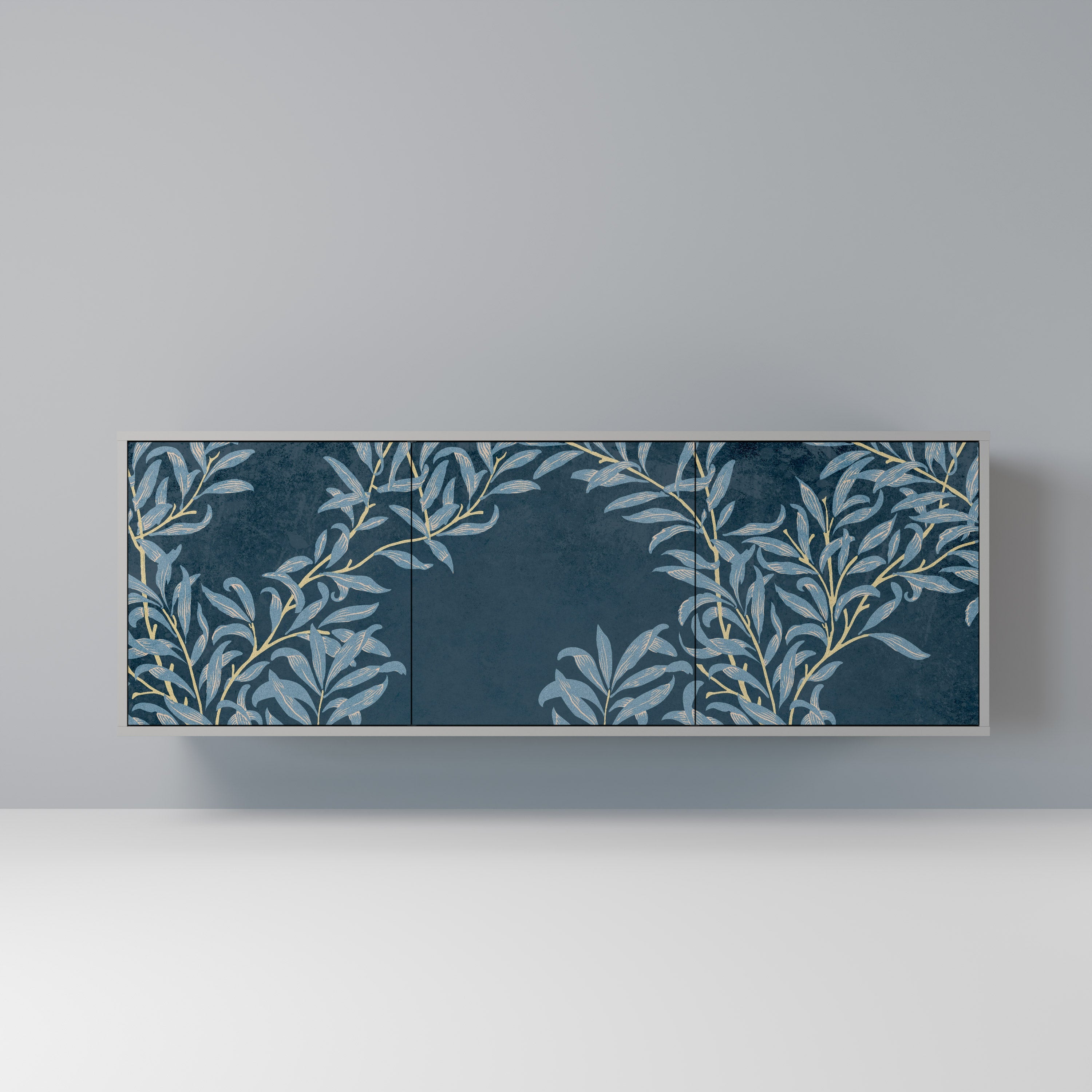 BLUE LEAVES 3-Door Sideboard in Grey Finish