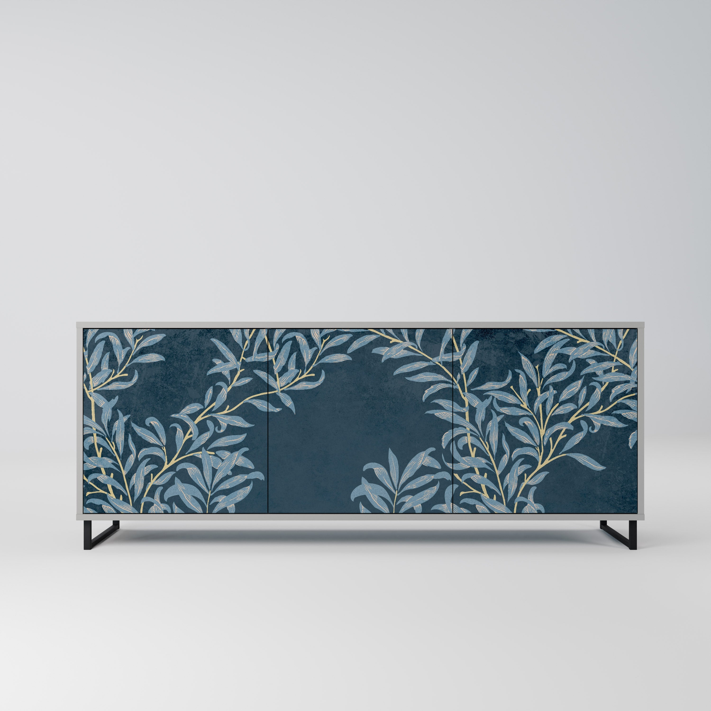 BLUE LEAVES 3-Door Sideboard in Grey Finish