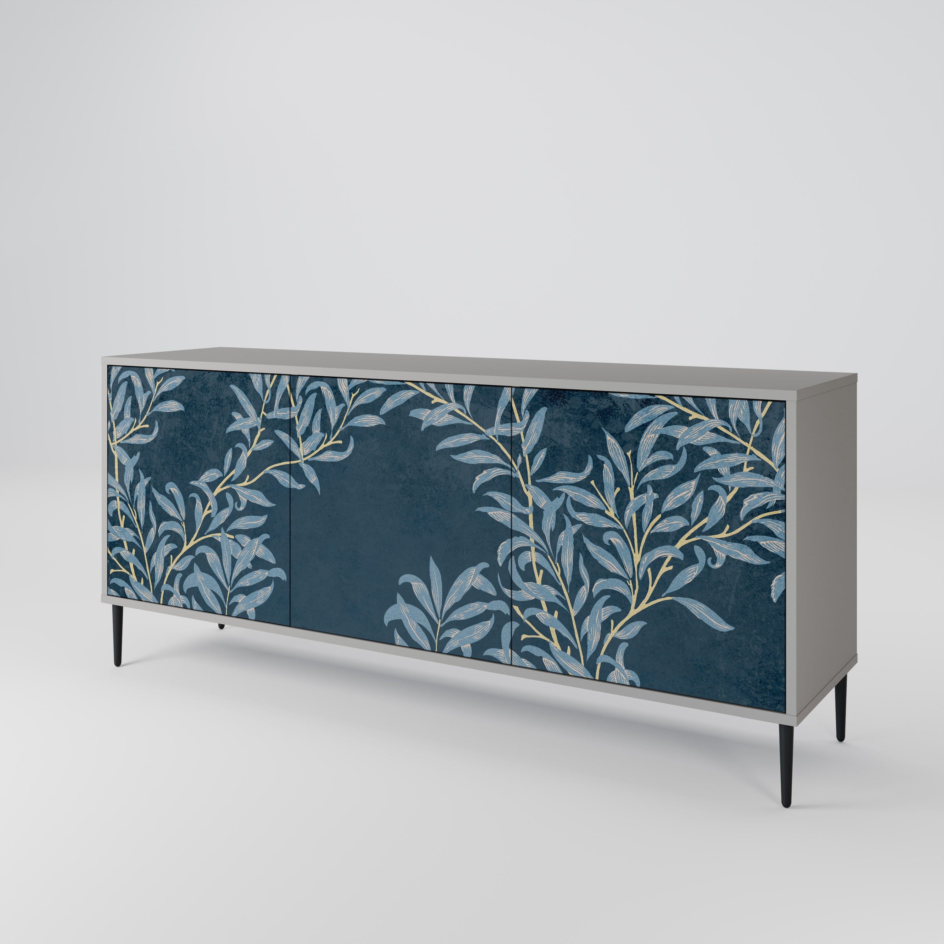 BLUE LEAVES 3-Door Sideboard in Grey Finish