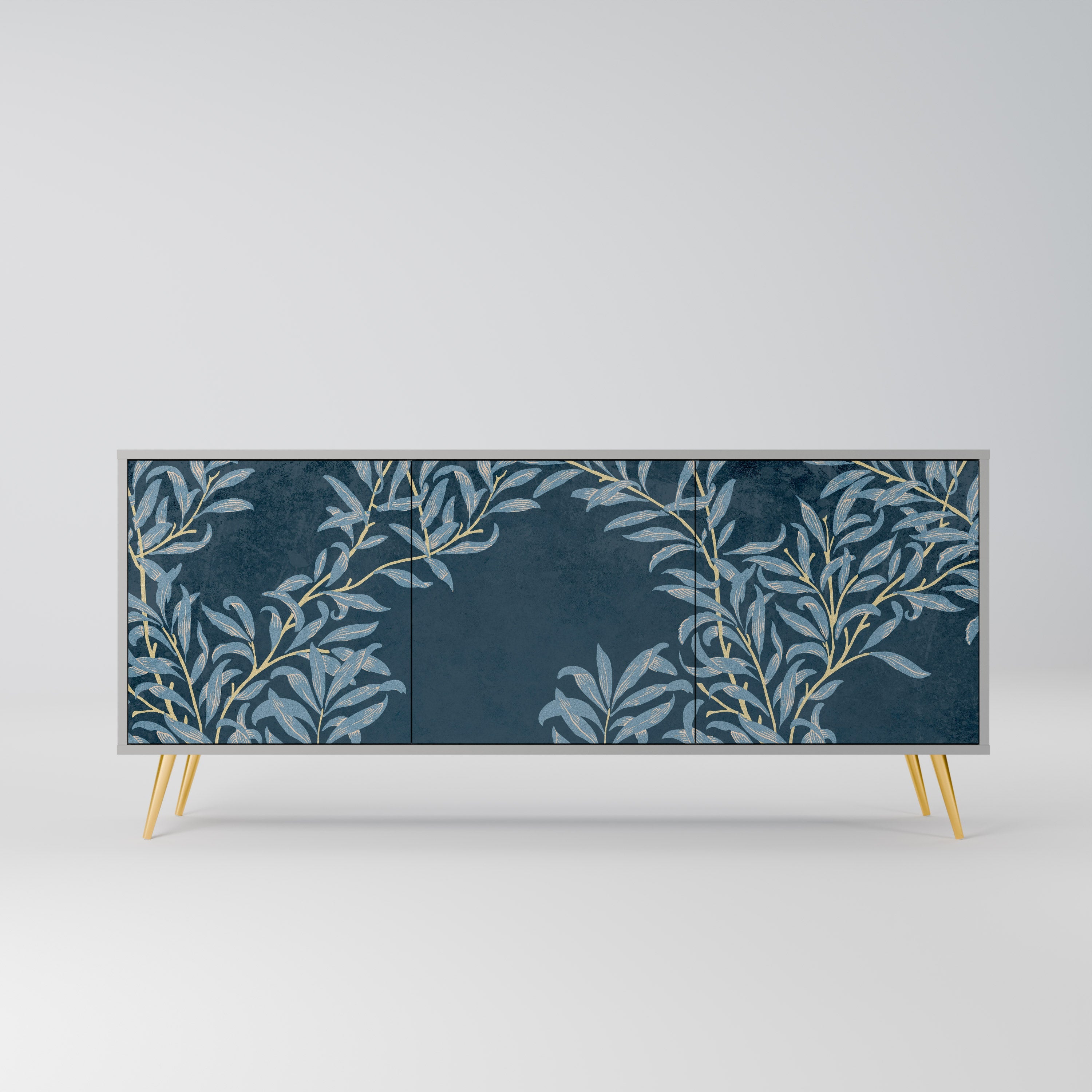 BLUE LEAVES 3-Door Sideboard in Grey Finish