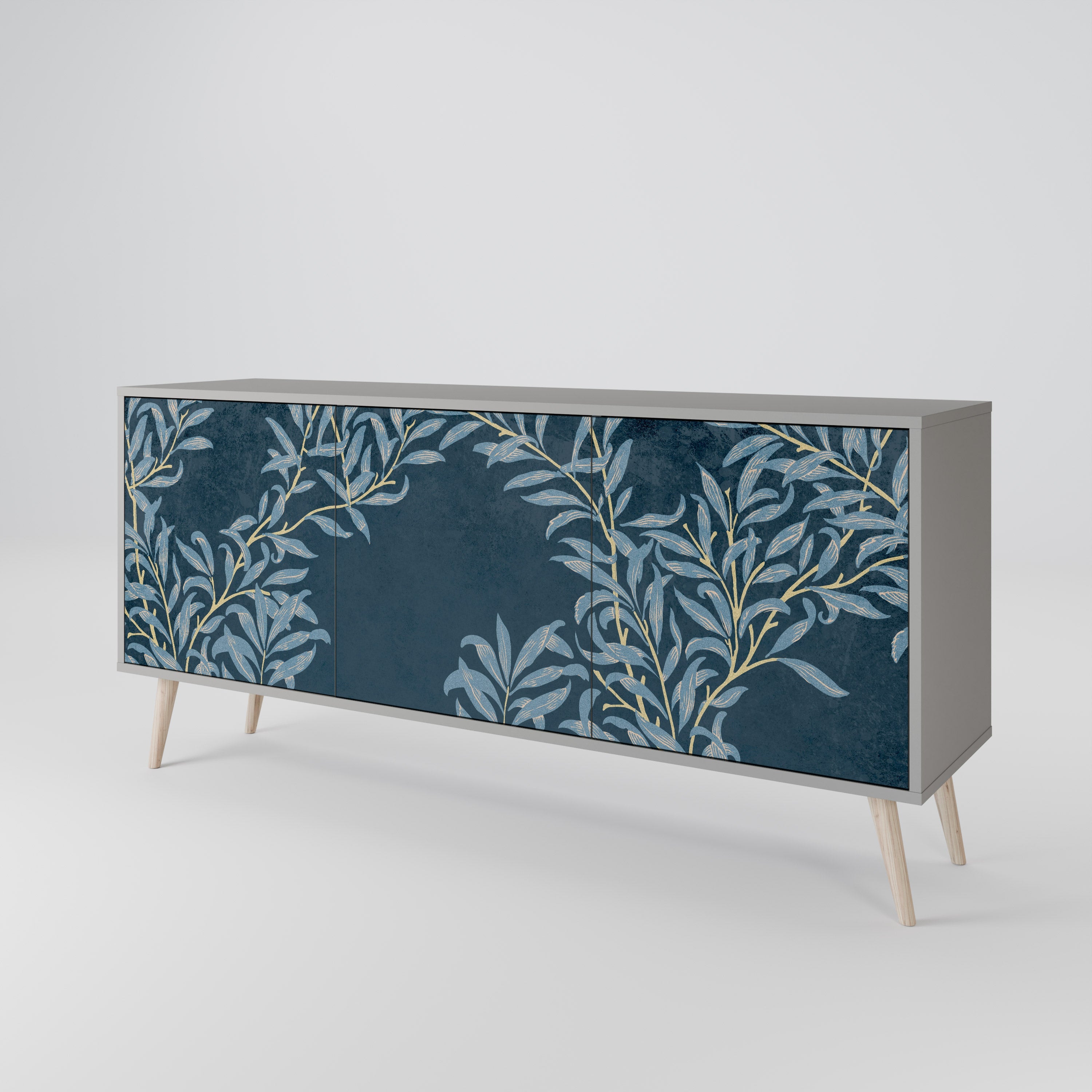 BLUE LEAVES 3-Door Sideboard in Grey Finish