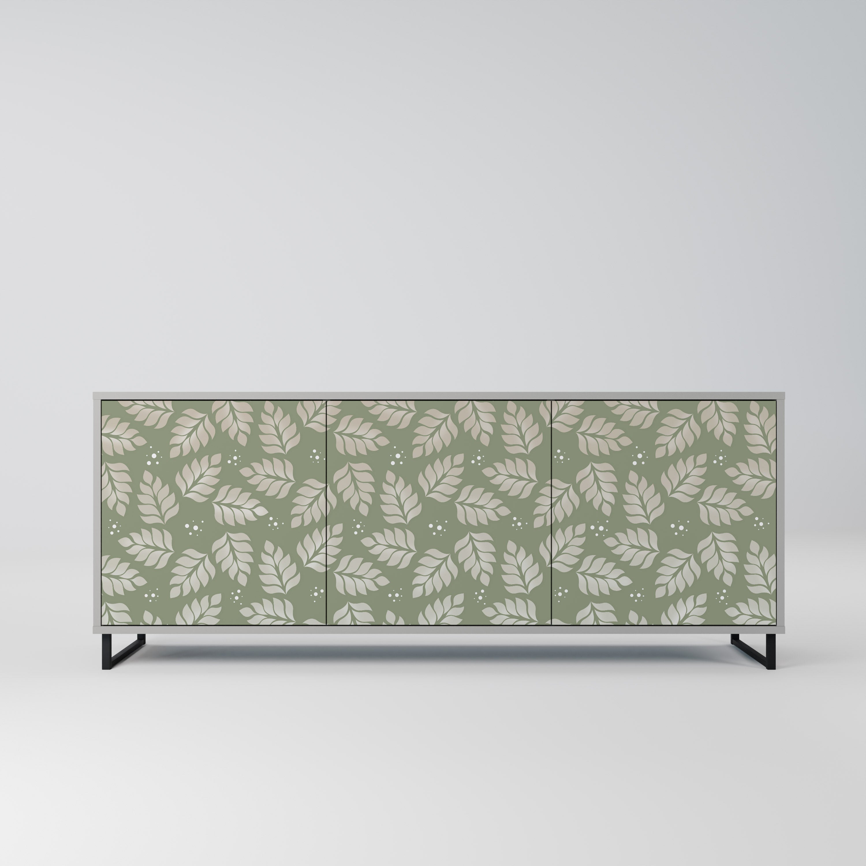 LEAVES ON GREEN 3-Door Sideboard in Grey Finish