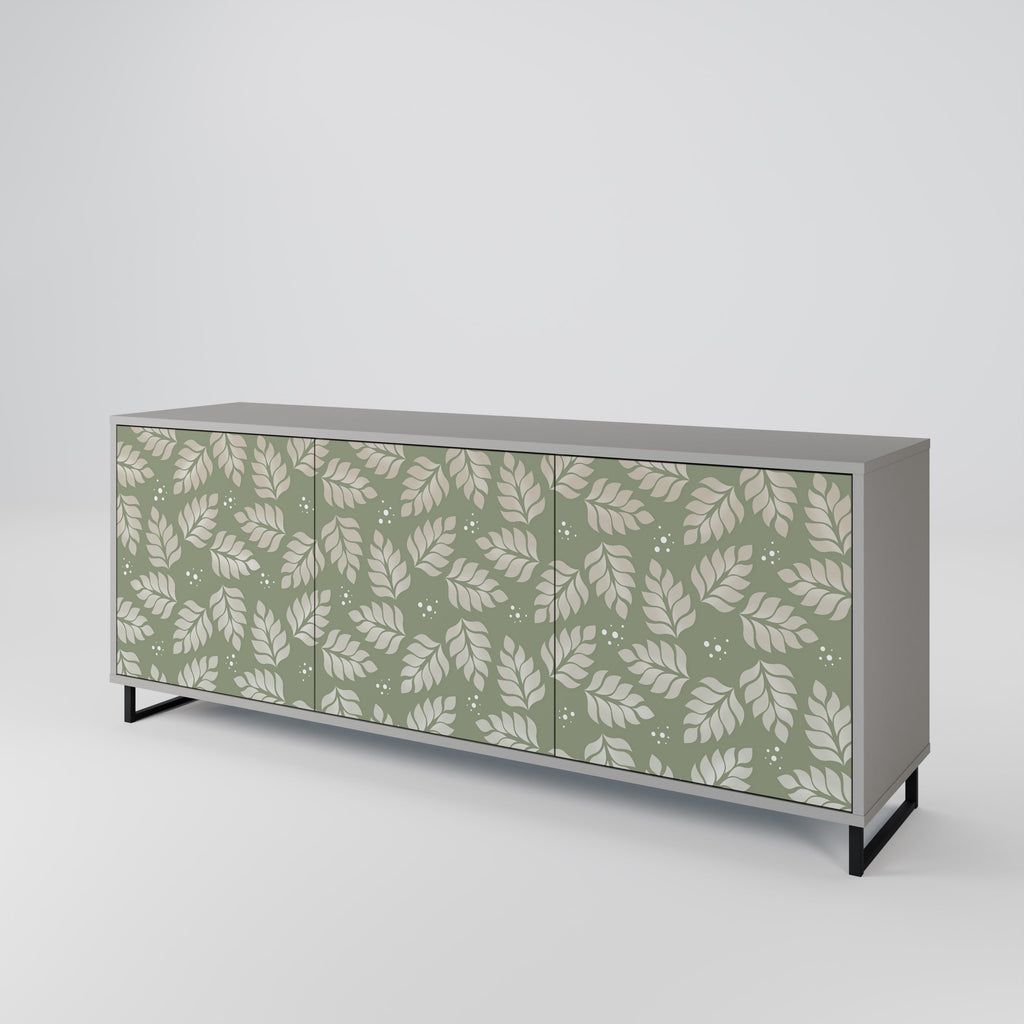 LEAVES ON GREEN 3-Door Sideboard in Grey Finish