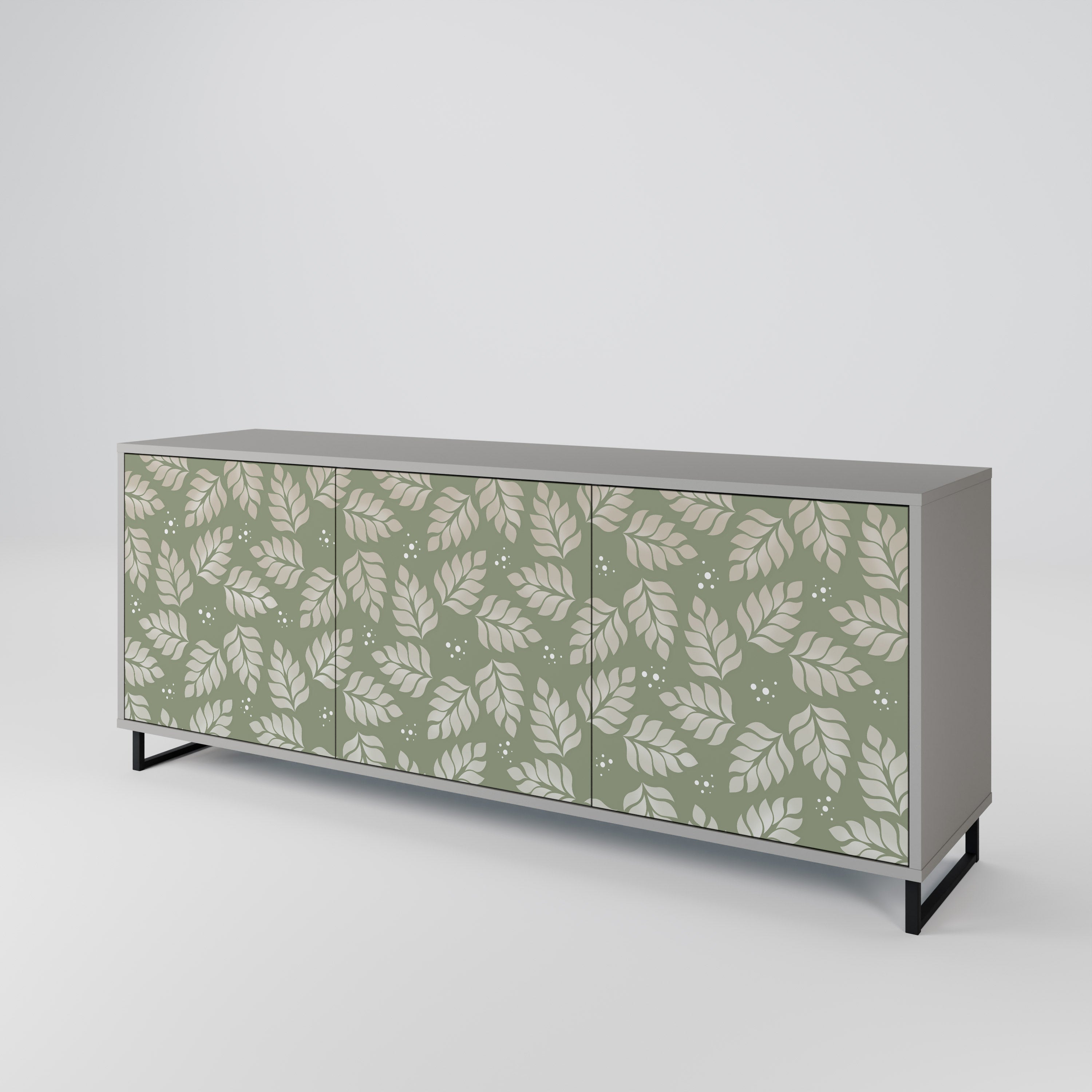 LEAVES ON GREEN 3-Door Sideboard in Grey Finish