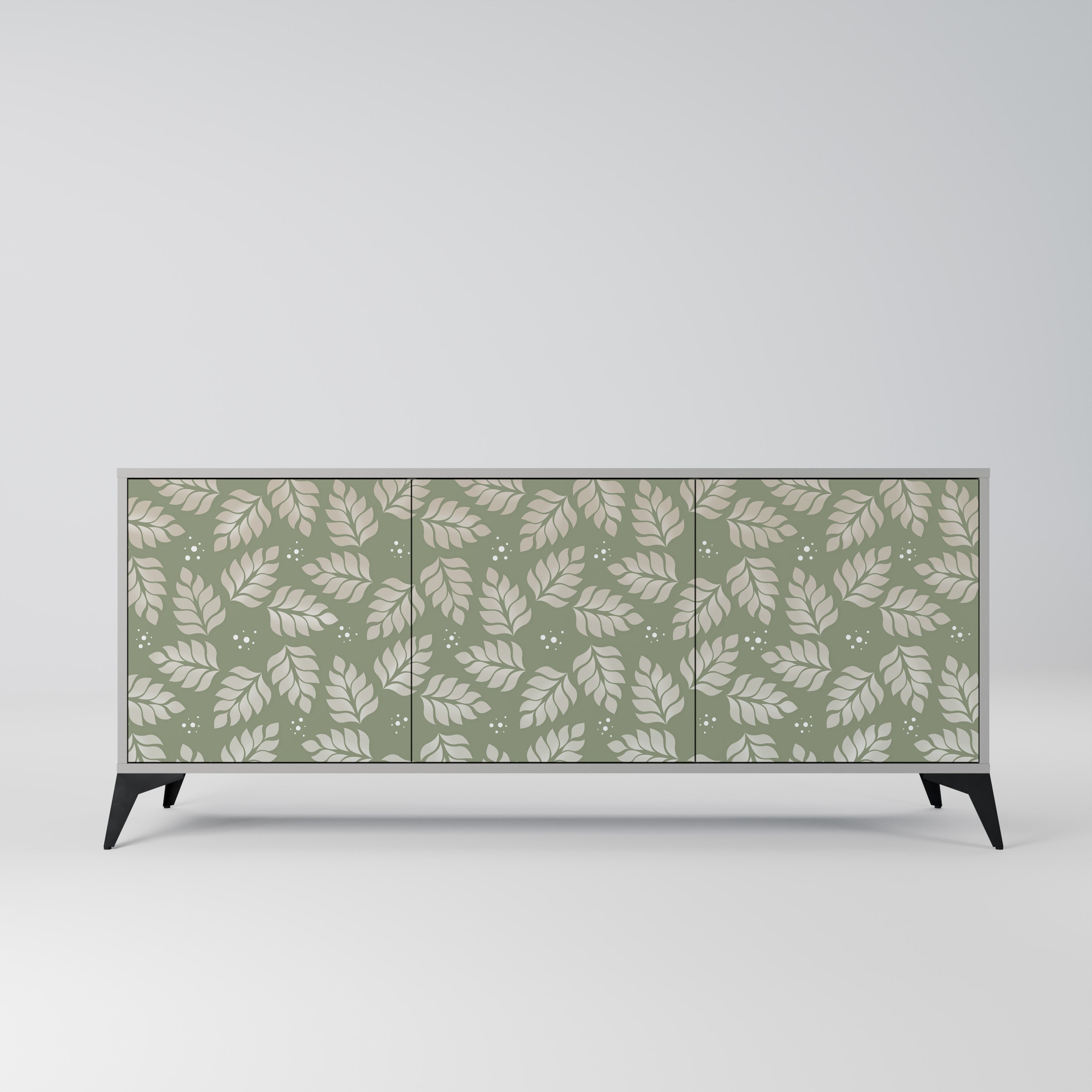 LEAVES ON GREEN 3-Door Sideboard in Grey Finish
