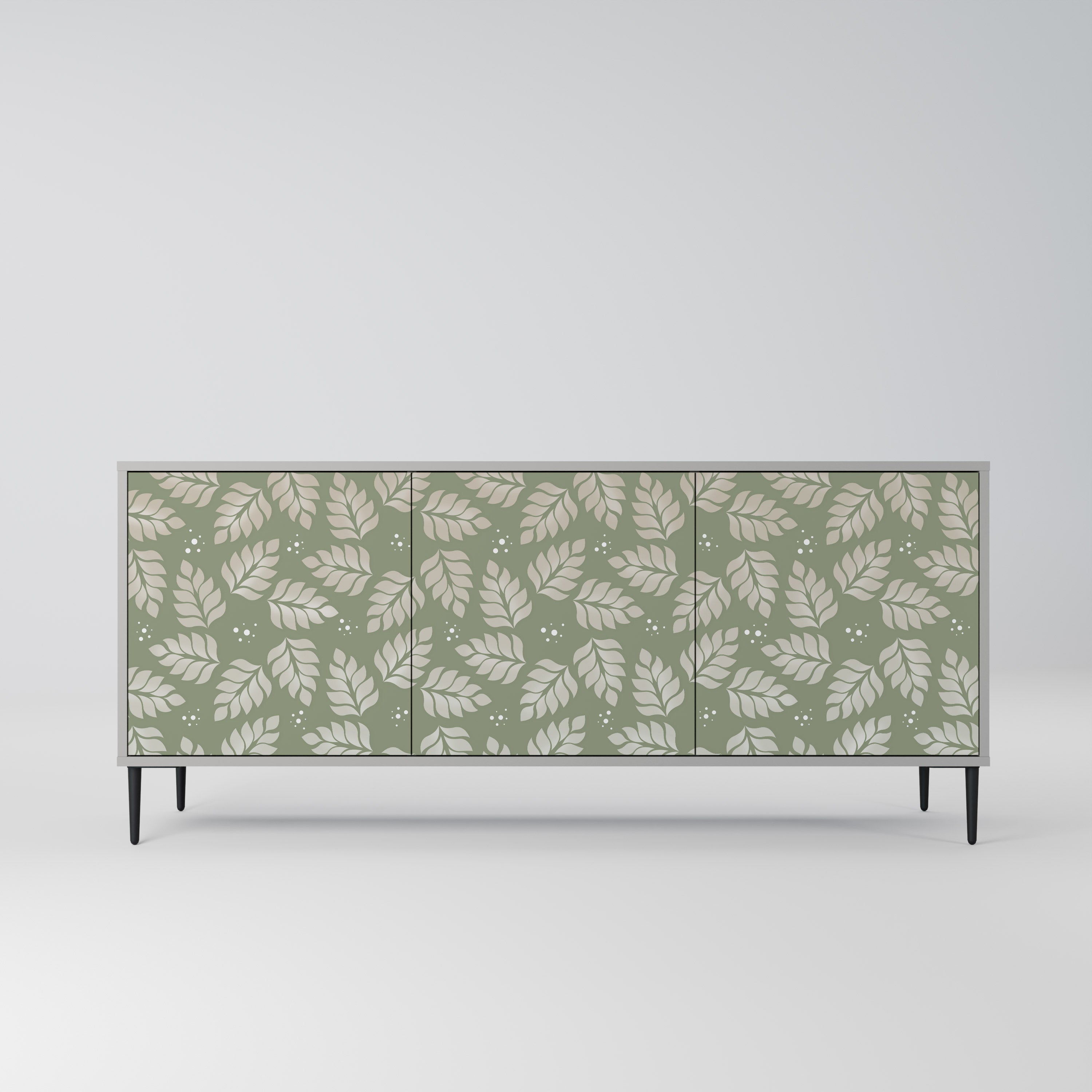 LEAVES ON GREEN 3-Door Sideboard in Grey Finish