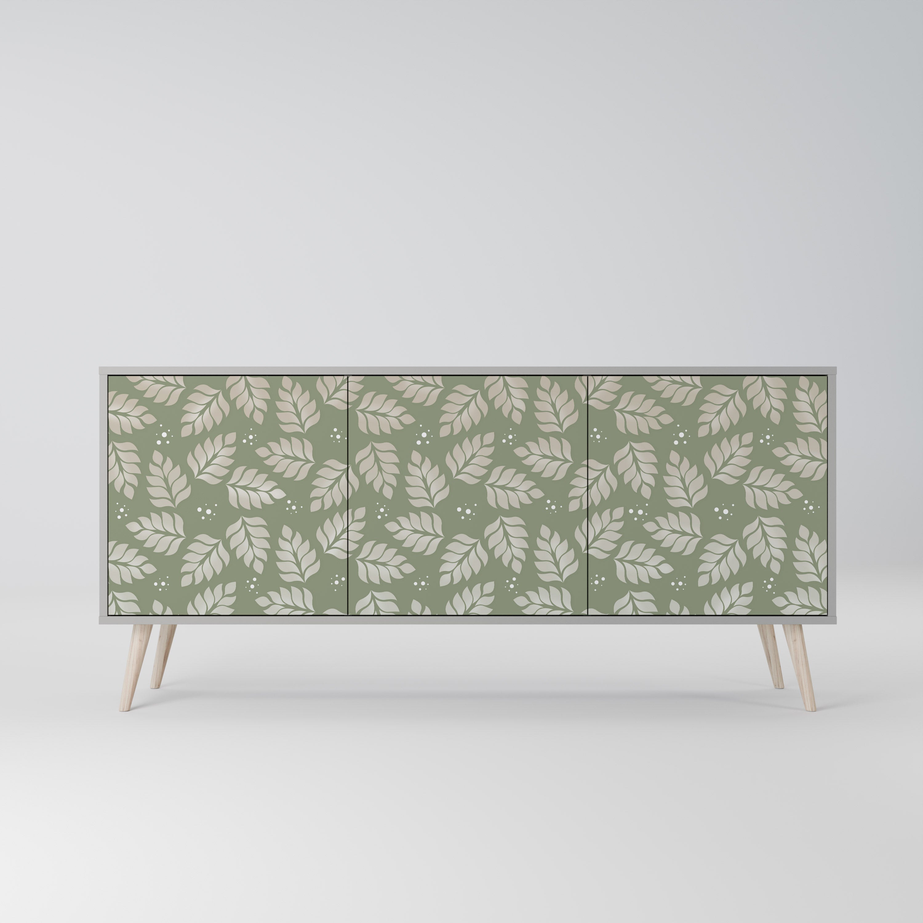 LEAVES ON GREEN 3-Door Sideboard in Grey Finish