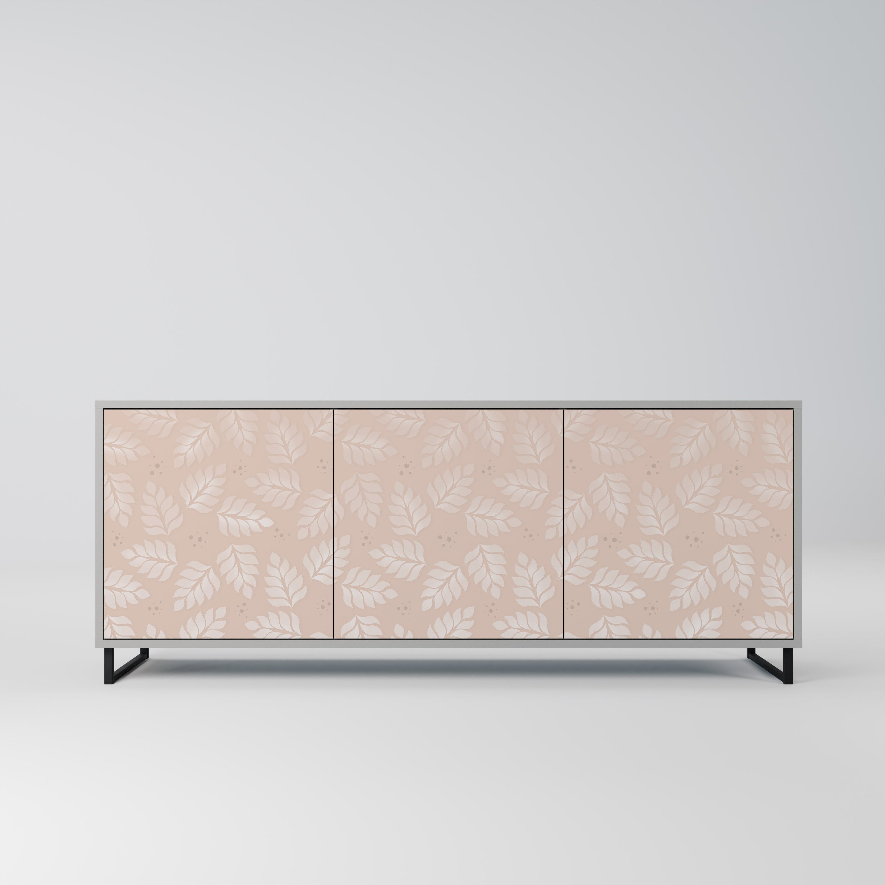 LEAVES ON BEIGE 3-Door Sideboard in Grey Finish