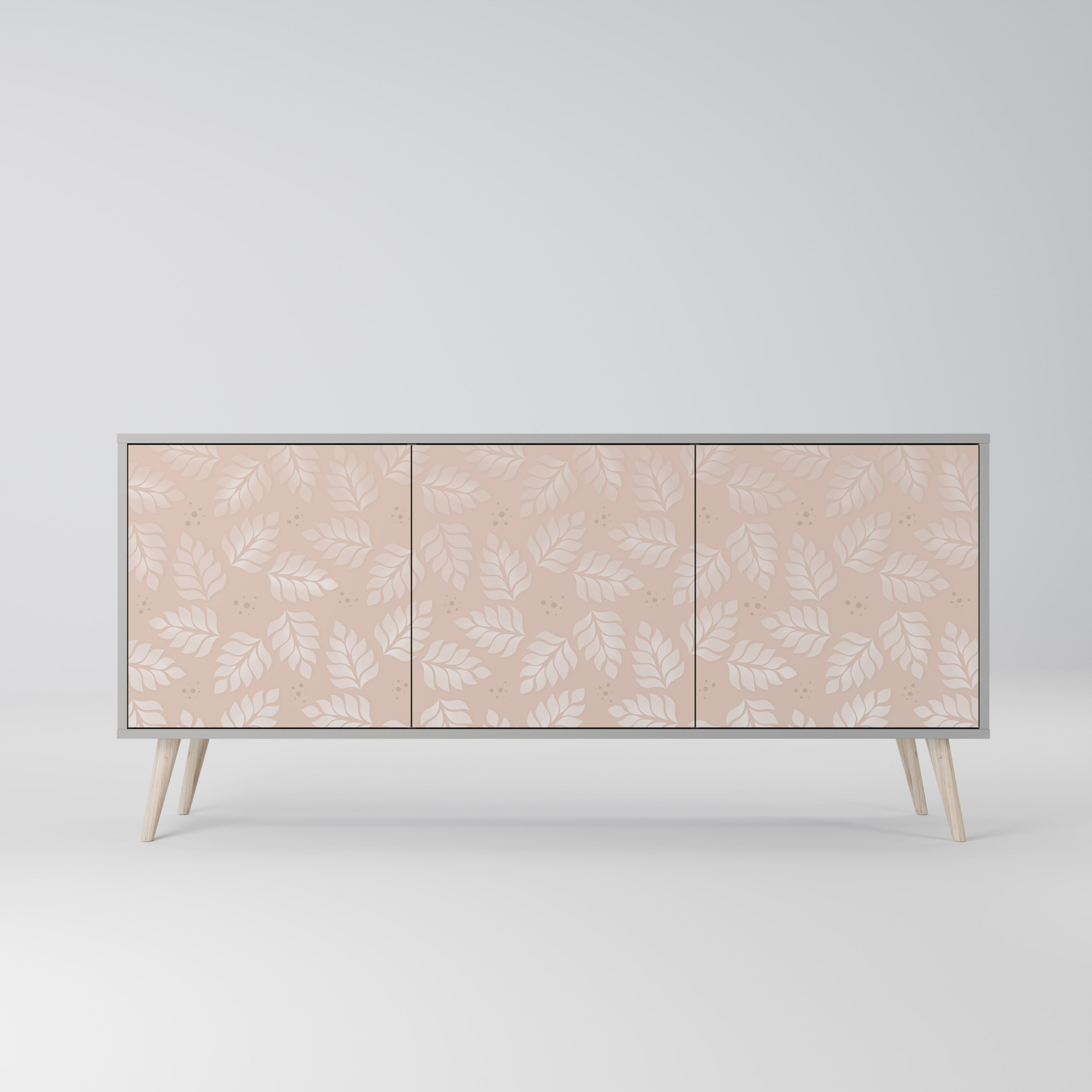 LEAVES ON BEIGE 3-Door Sideboard in Grey Finish