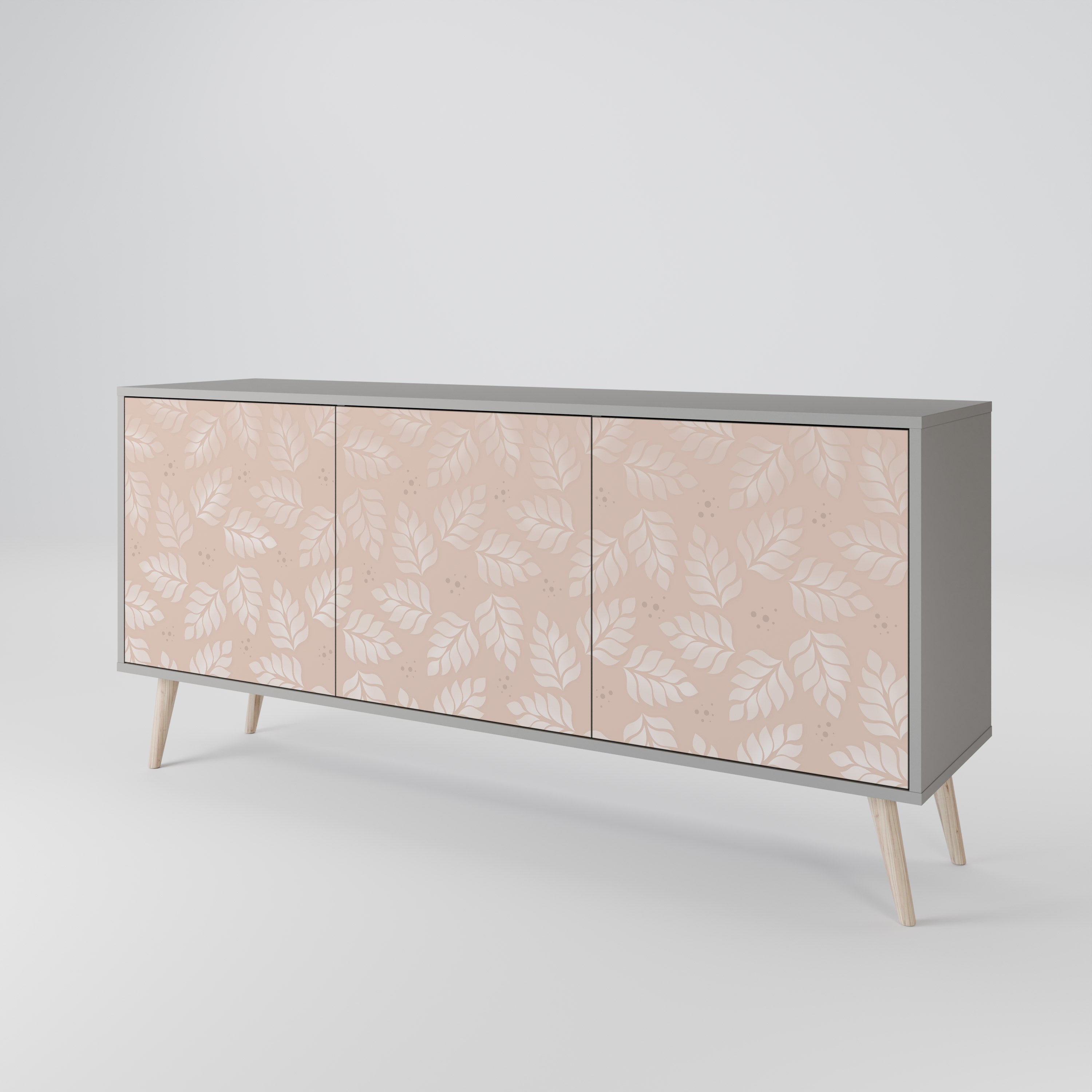 LEAVES ON BEIGE 3-Door Sideboard in Grey Finish