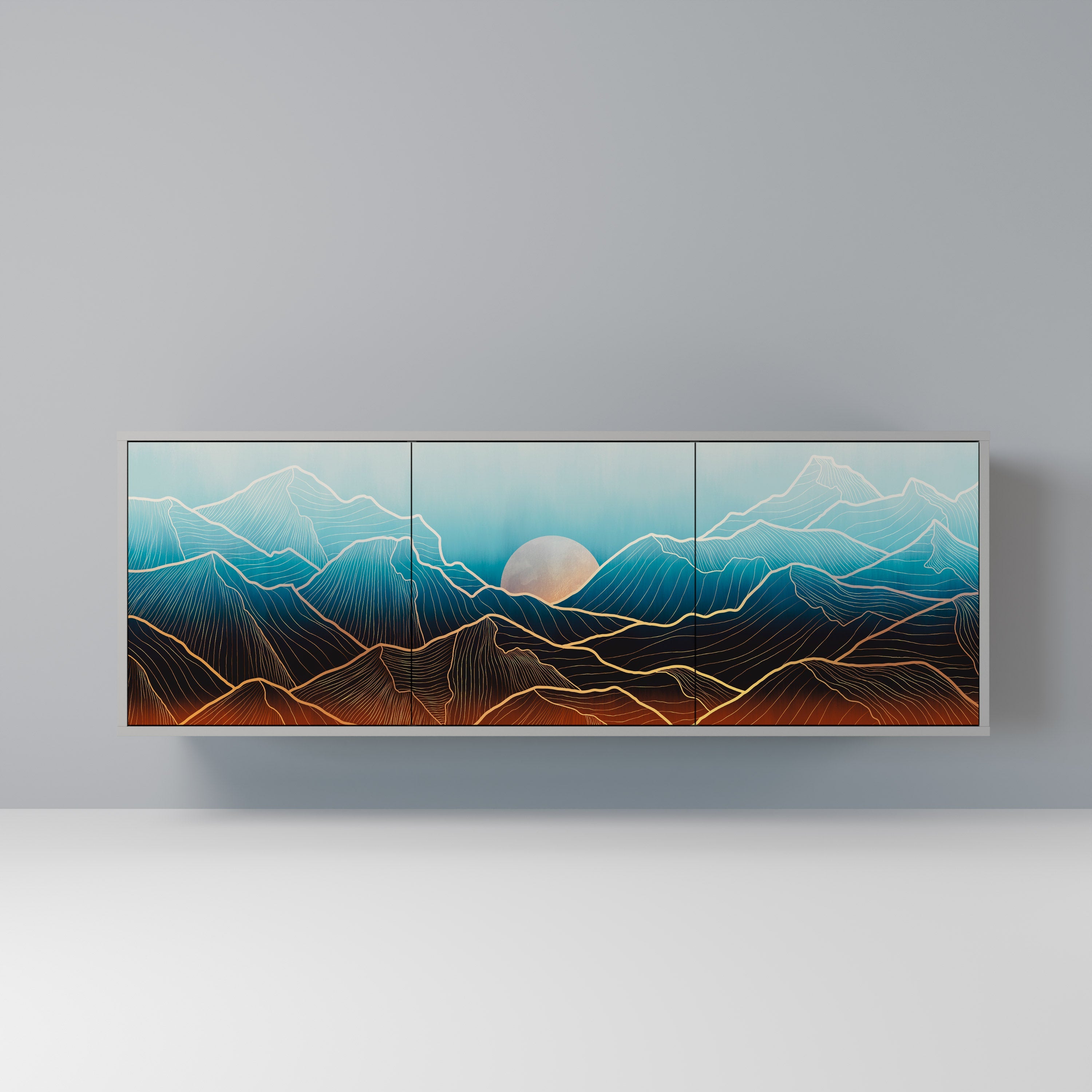 LUNAR SECRETS 3-Door Sideboard in Grey Finish