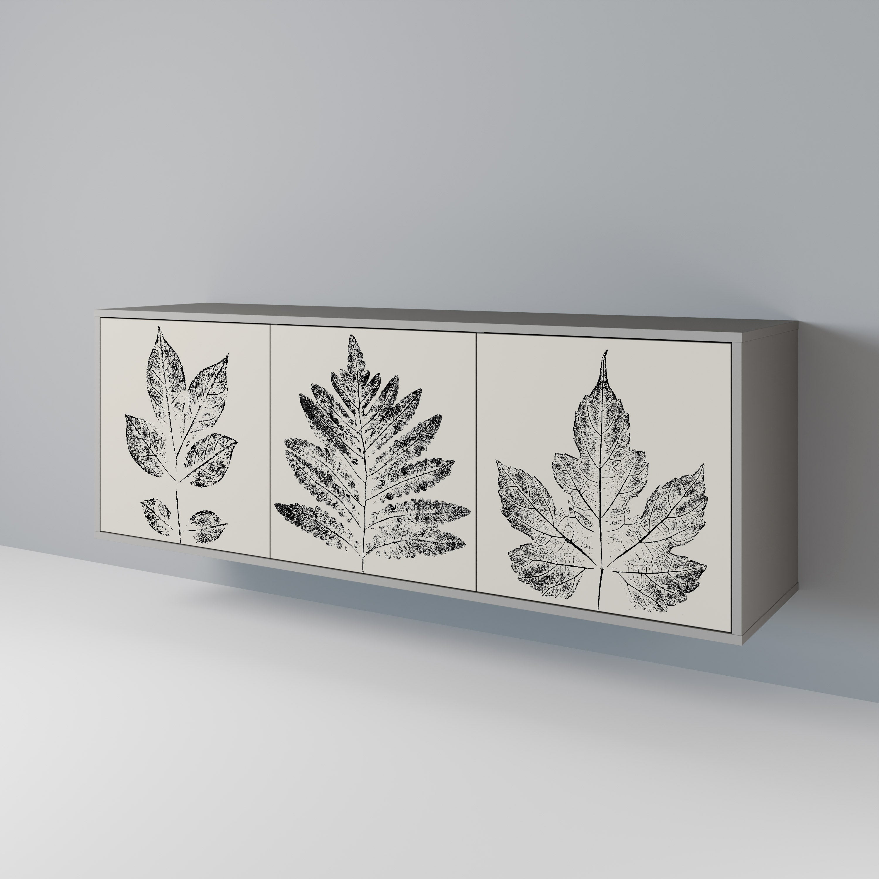 LEAFY STAMPS 3-Door Sideboard in Grey Finish