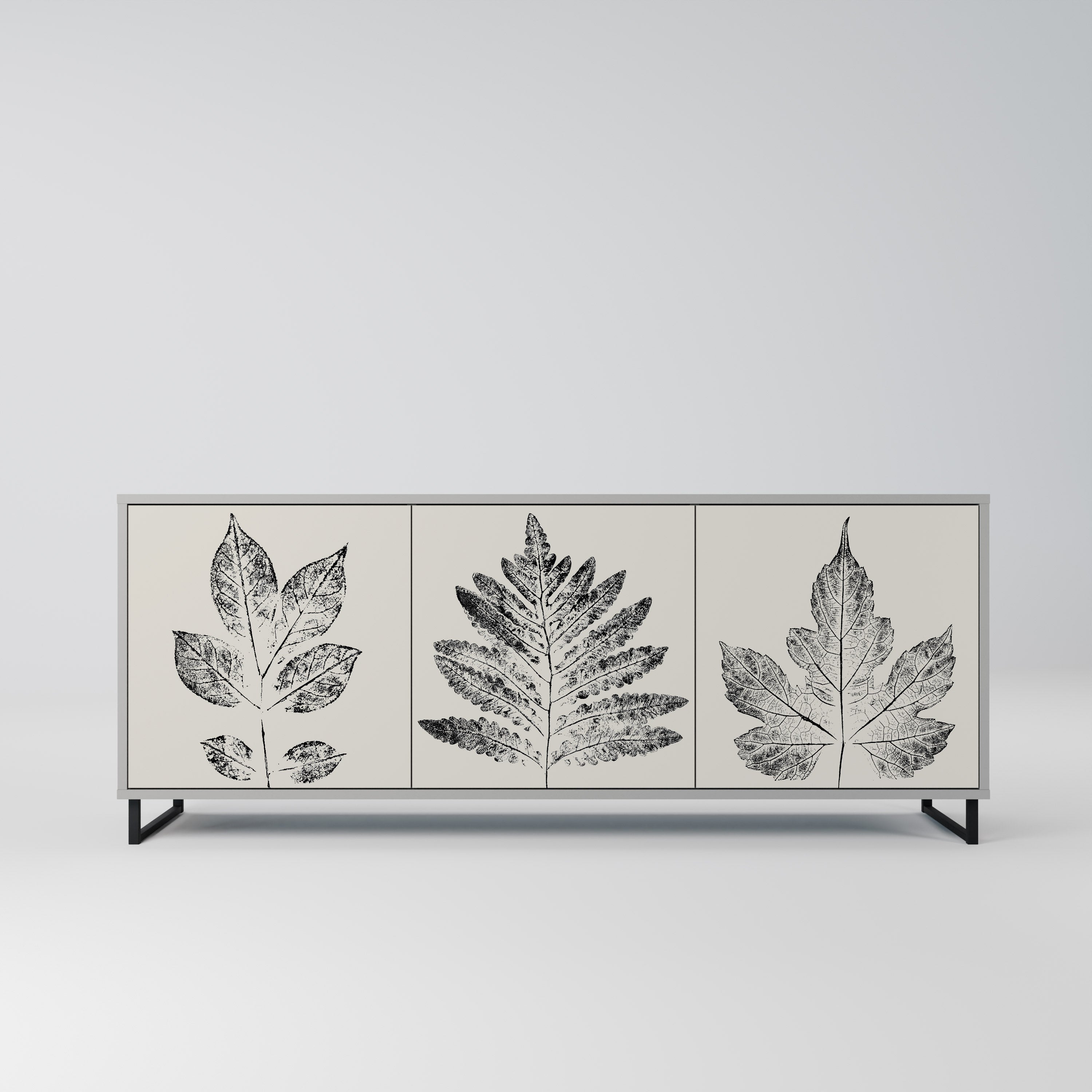 LEAFY STAMPS 3-Door Sideboard in Grey Finish