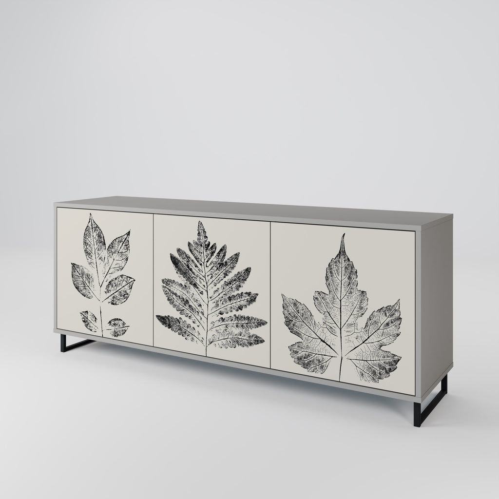 LEAFY STAMPS 3-Door Sideboard in Grey Finish