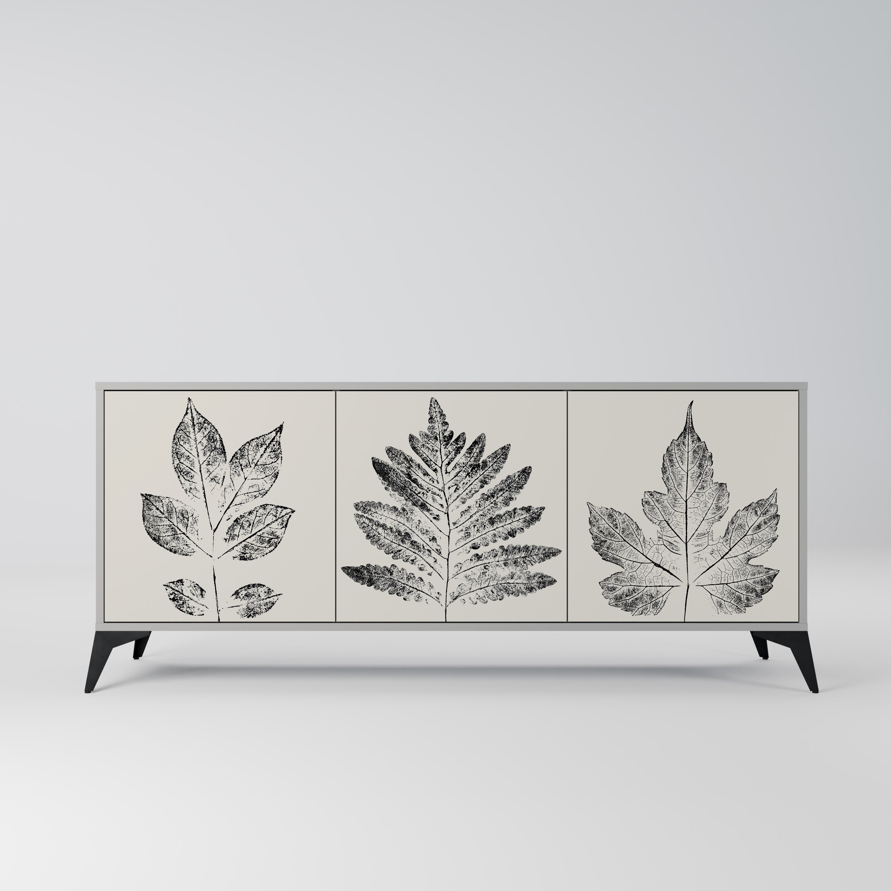 LEAFY STAMPS 3-Door Sideboard in Grey Finish