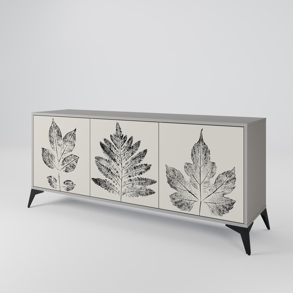 LEAFY STAMPS 3-Door Sideboard in Grey Finish