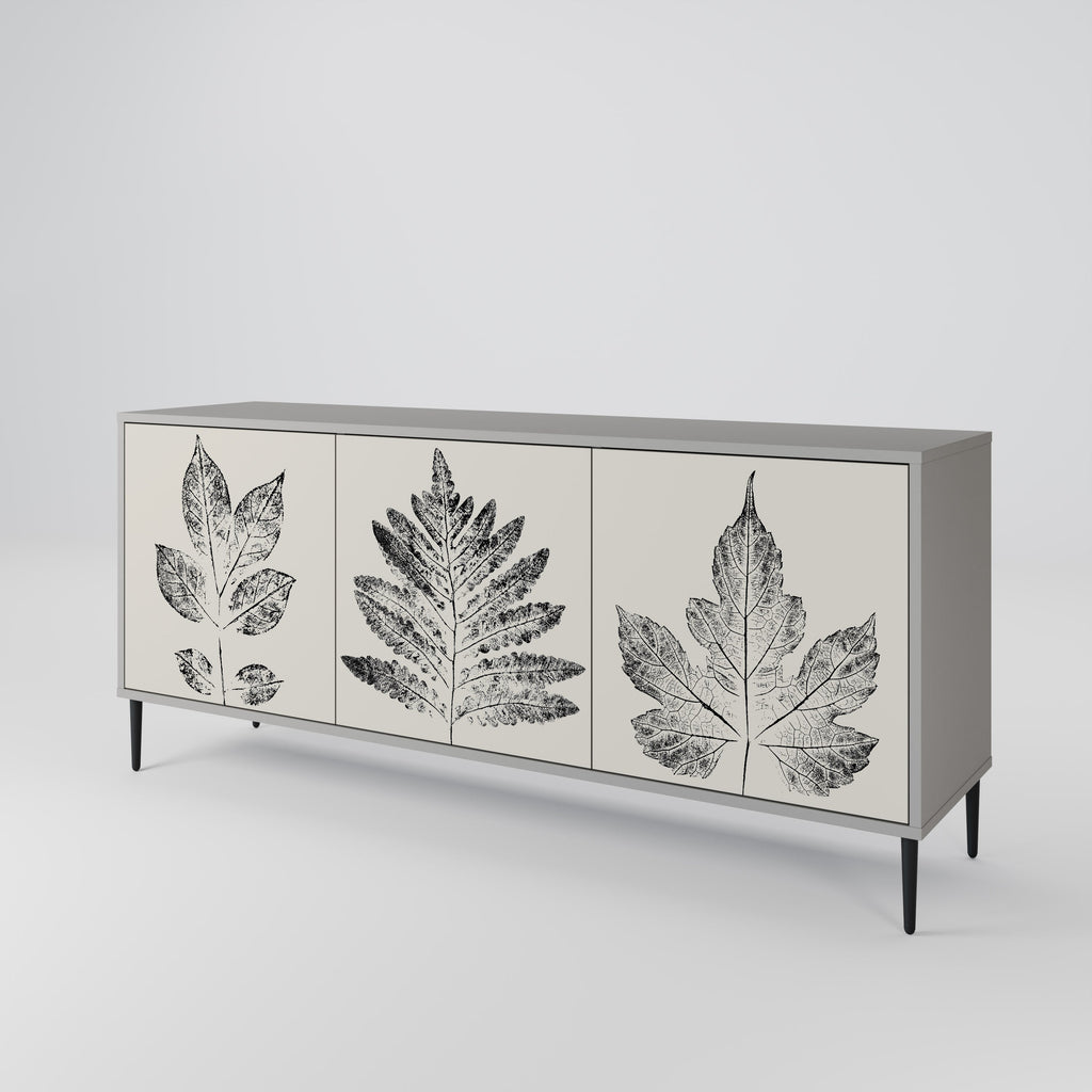 LEAFY STAMPS 3-Door Sideboard in Grey Finish