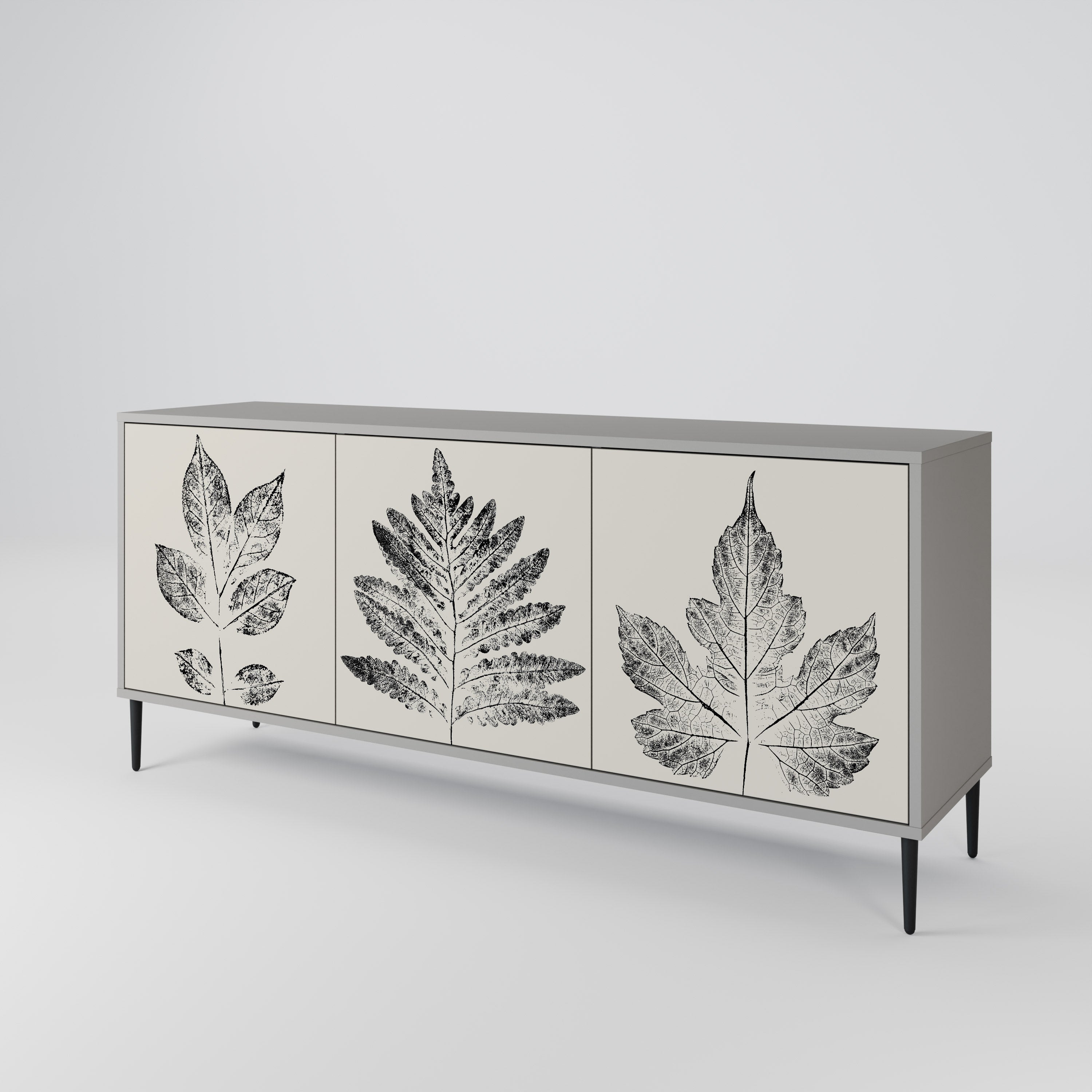 LEAFY STAMPS 3-Door Sideboard in Grey Finish