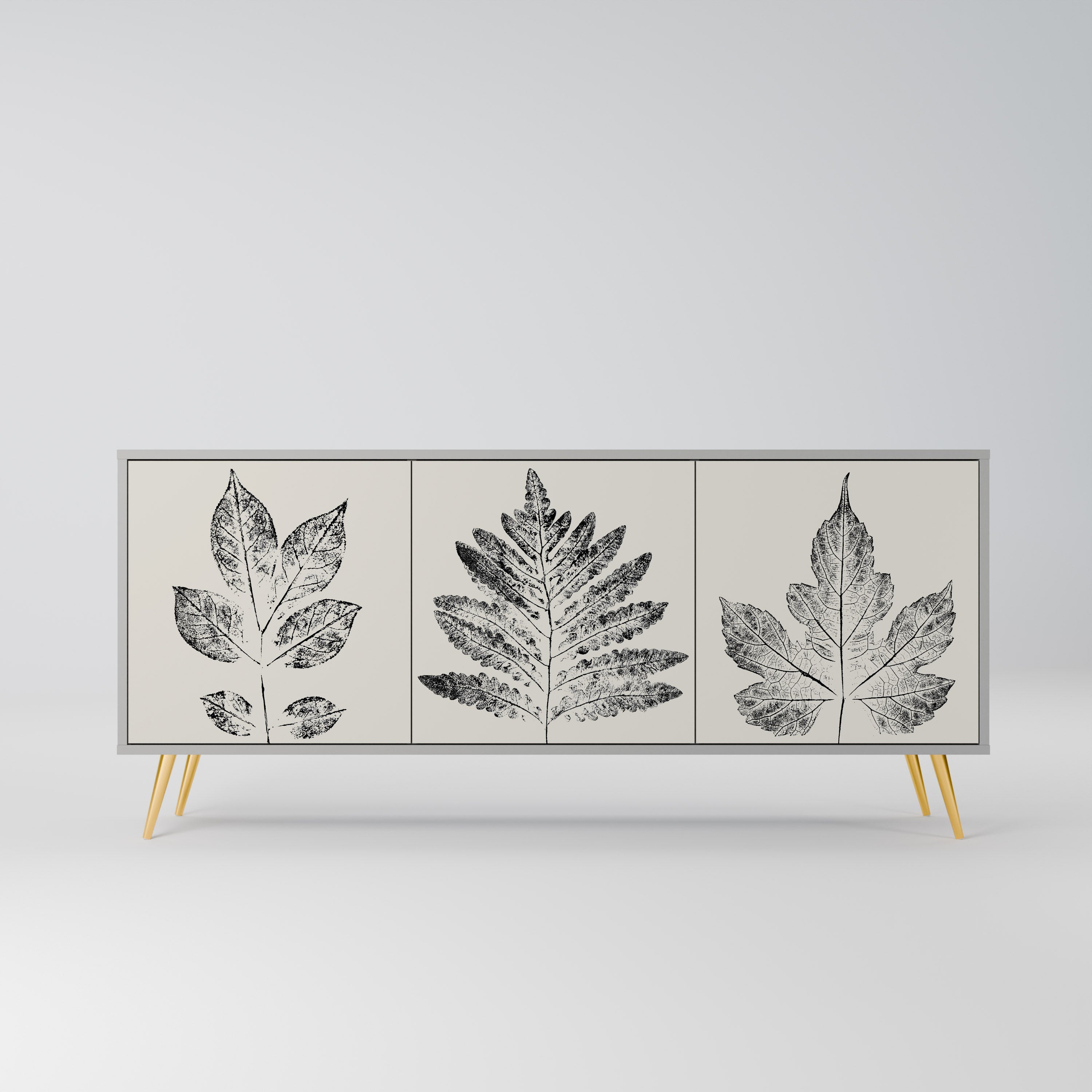LEAFY STAMPS 3-Door Sideboard in Grey Finish