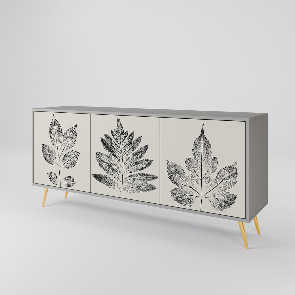 LEAFY STAMPS 3-Door Sideboard in Grey Finish