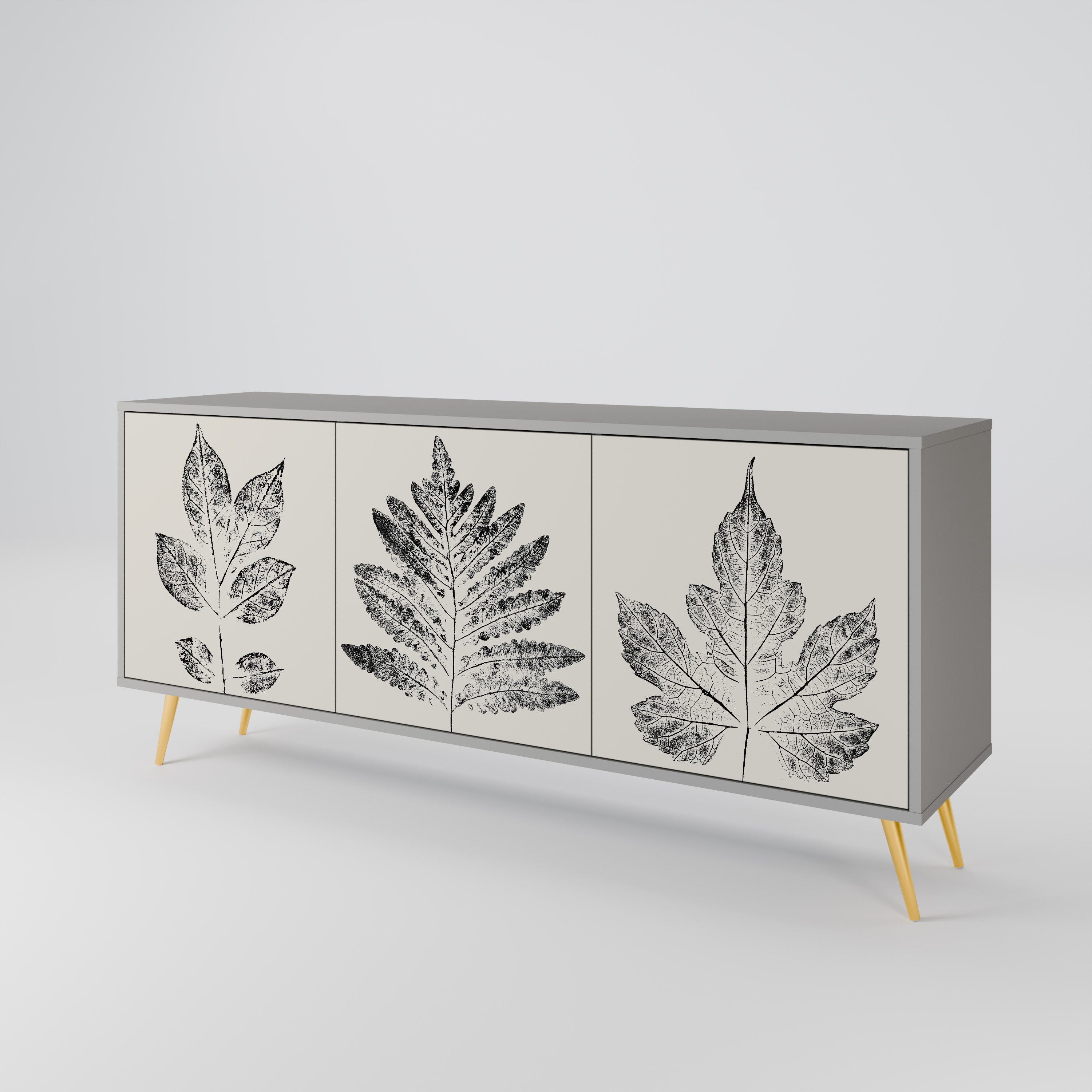 LEAFY STAMPS 3-Door Sideboard in Grey Finish