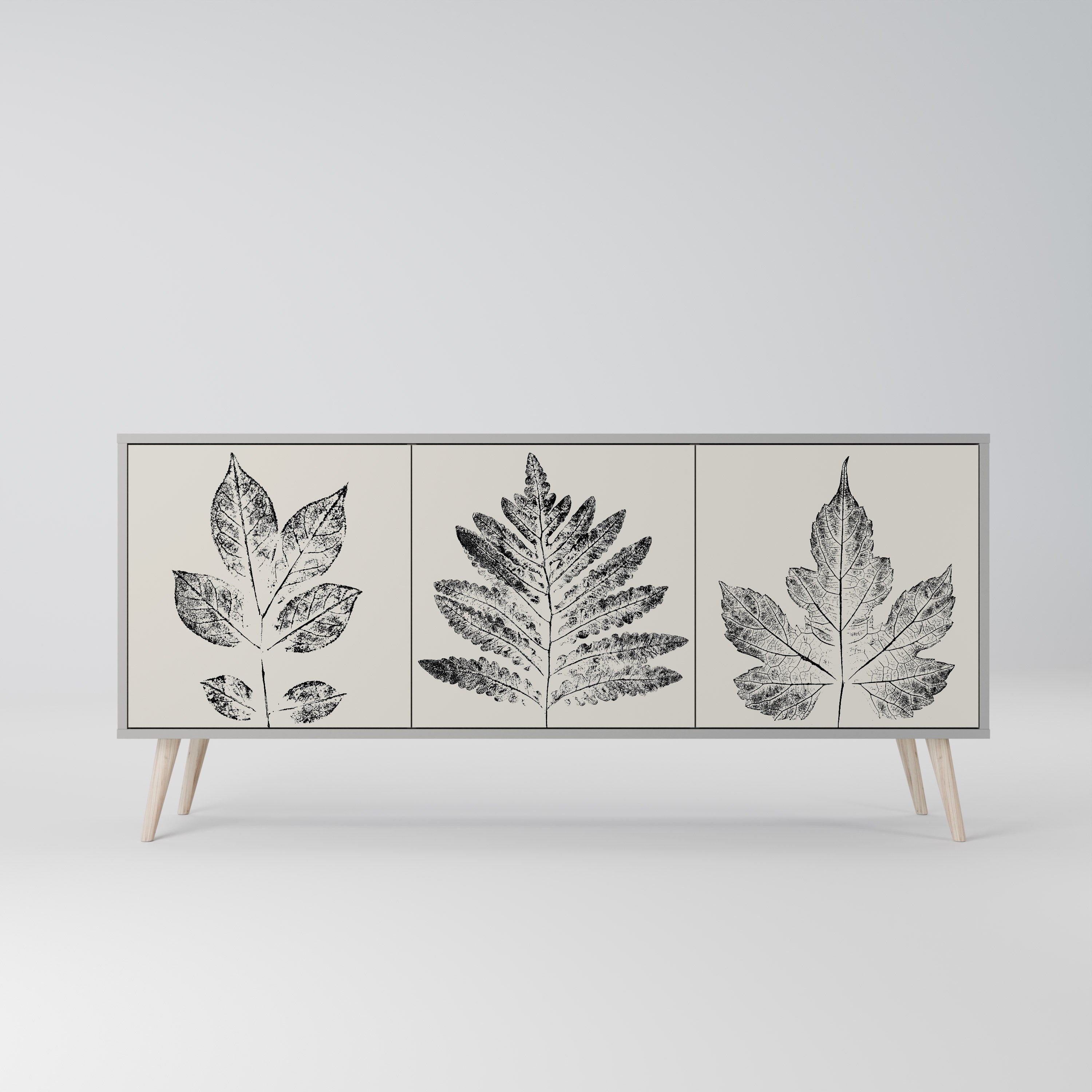 LEAFY STAMPS 3-Door Sideboard in Grey Finish
