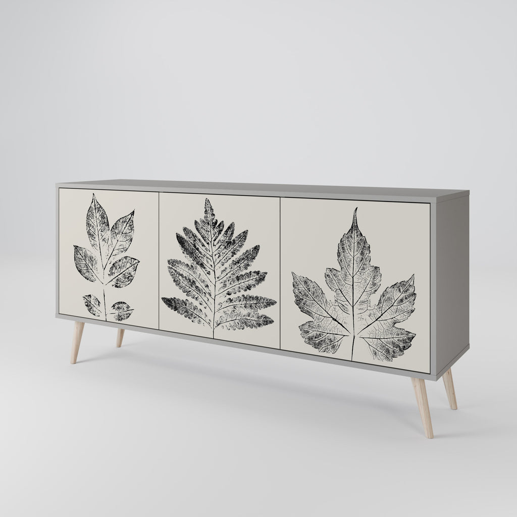 LEAFY STAMPS 3-Door Sideboard in Grey Finish