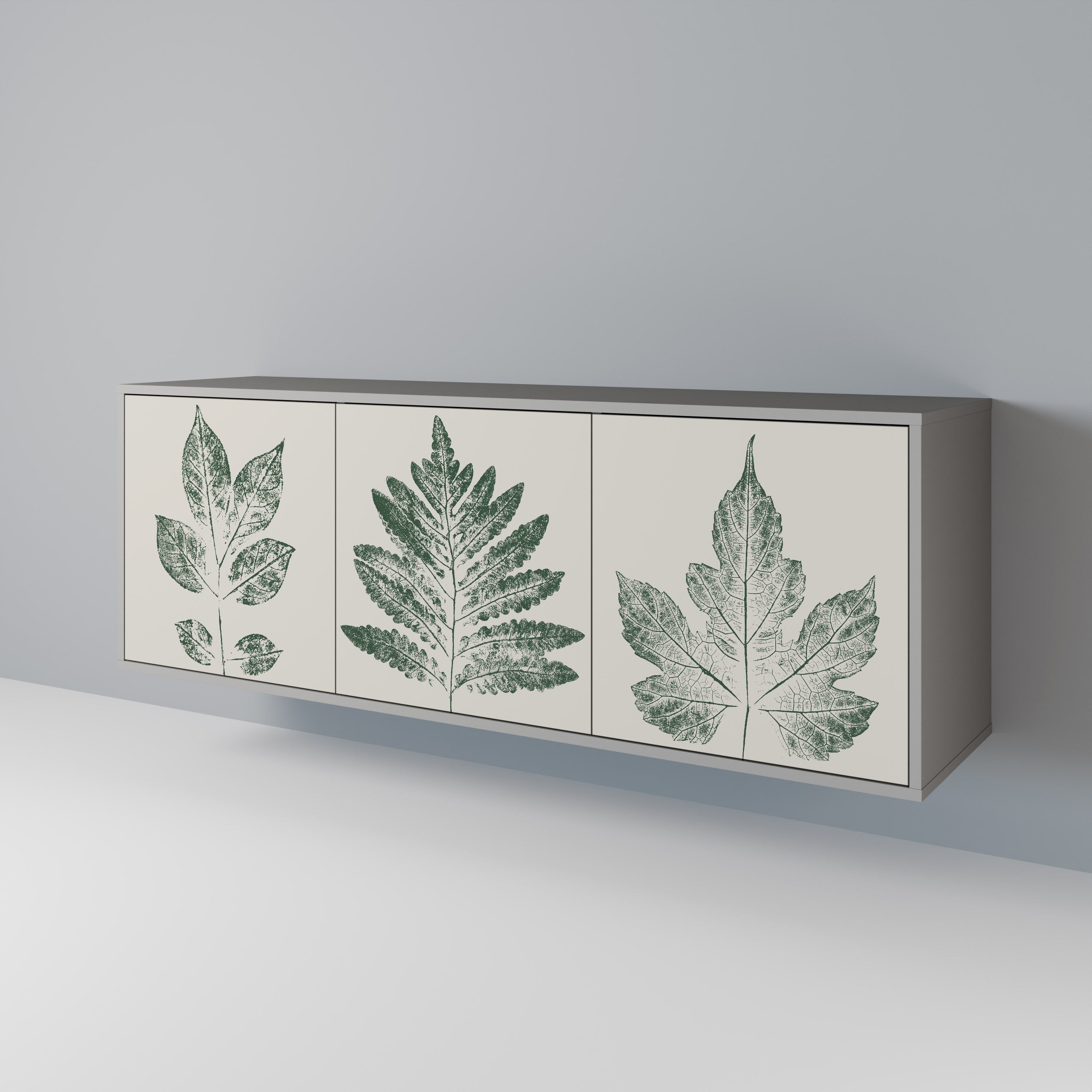 GREEN LEAFY STAMPS 3-Door Sideboard in Grey Finish