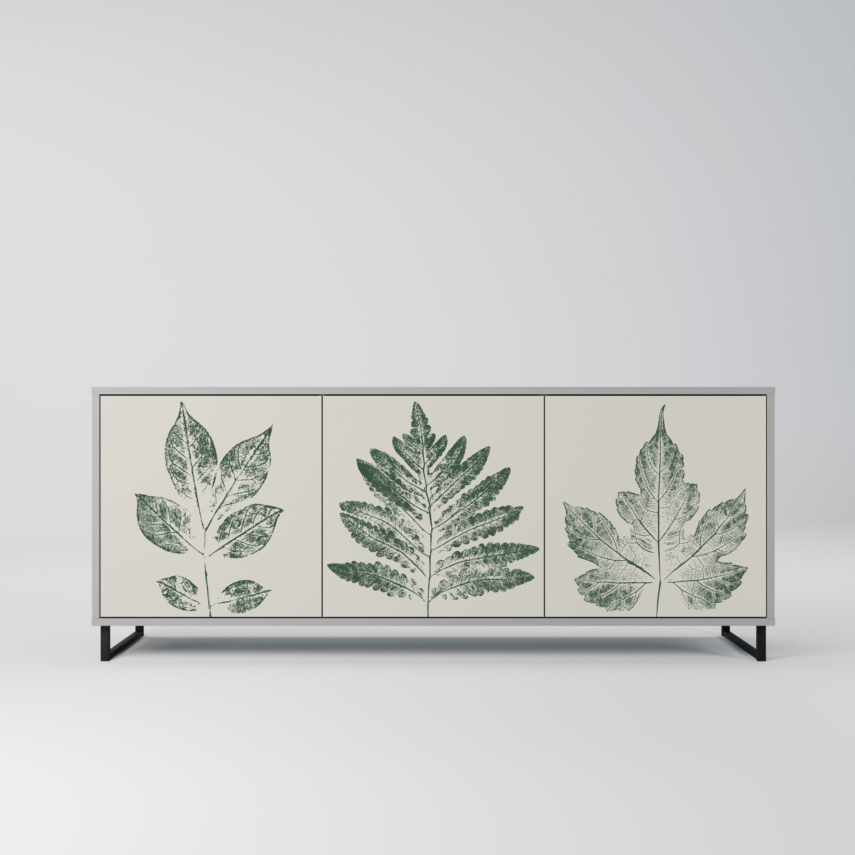 GREEN LEAFY STAMPS 3-Door Sideboard in Grey Finish