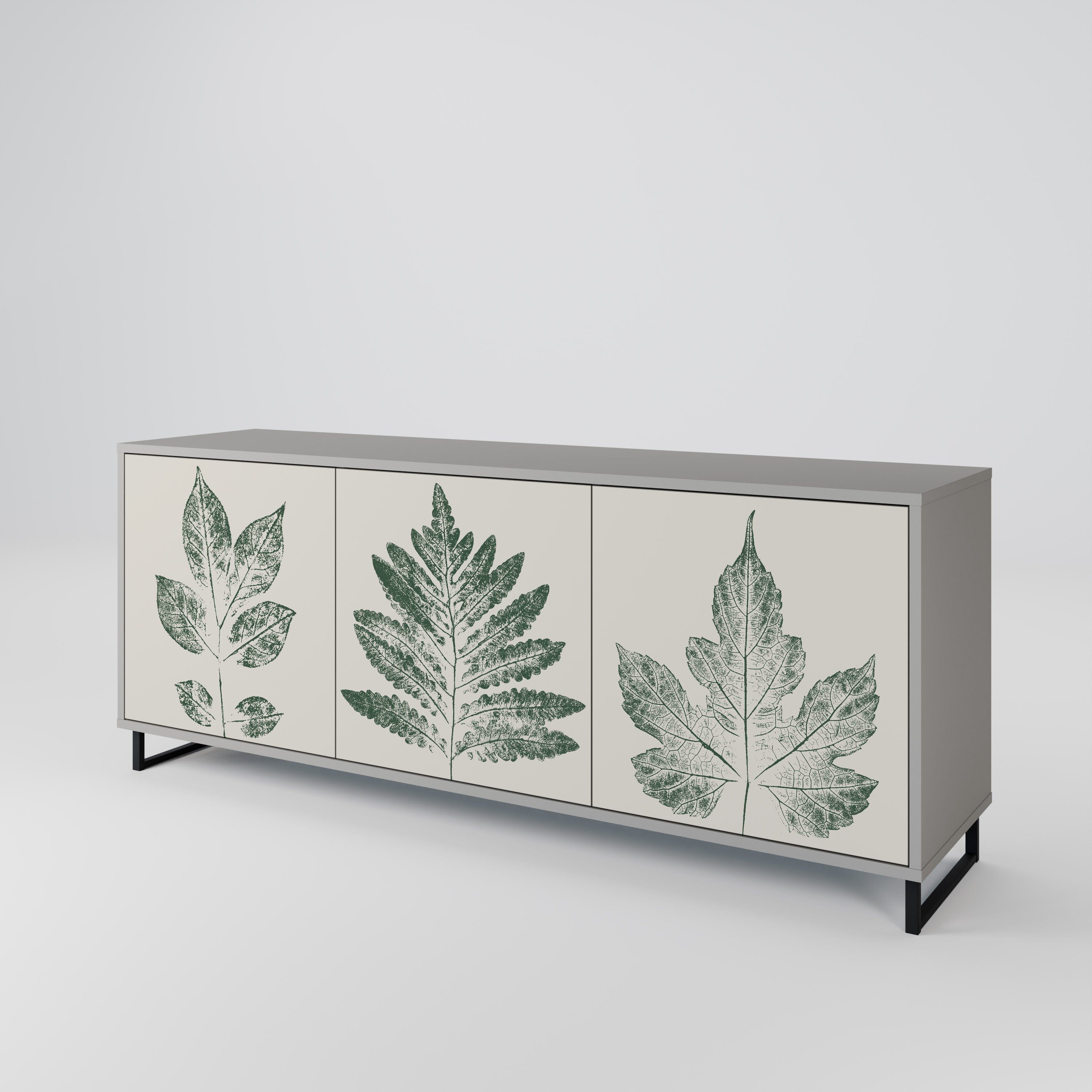 GREEN LEAFY STAMPS 3-Door Sideboard in Grey Finish