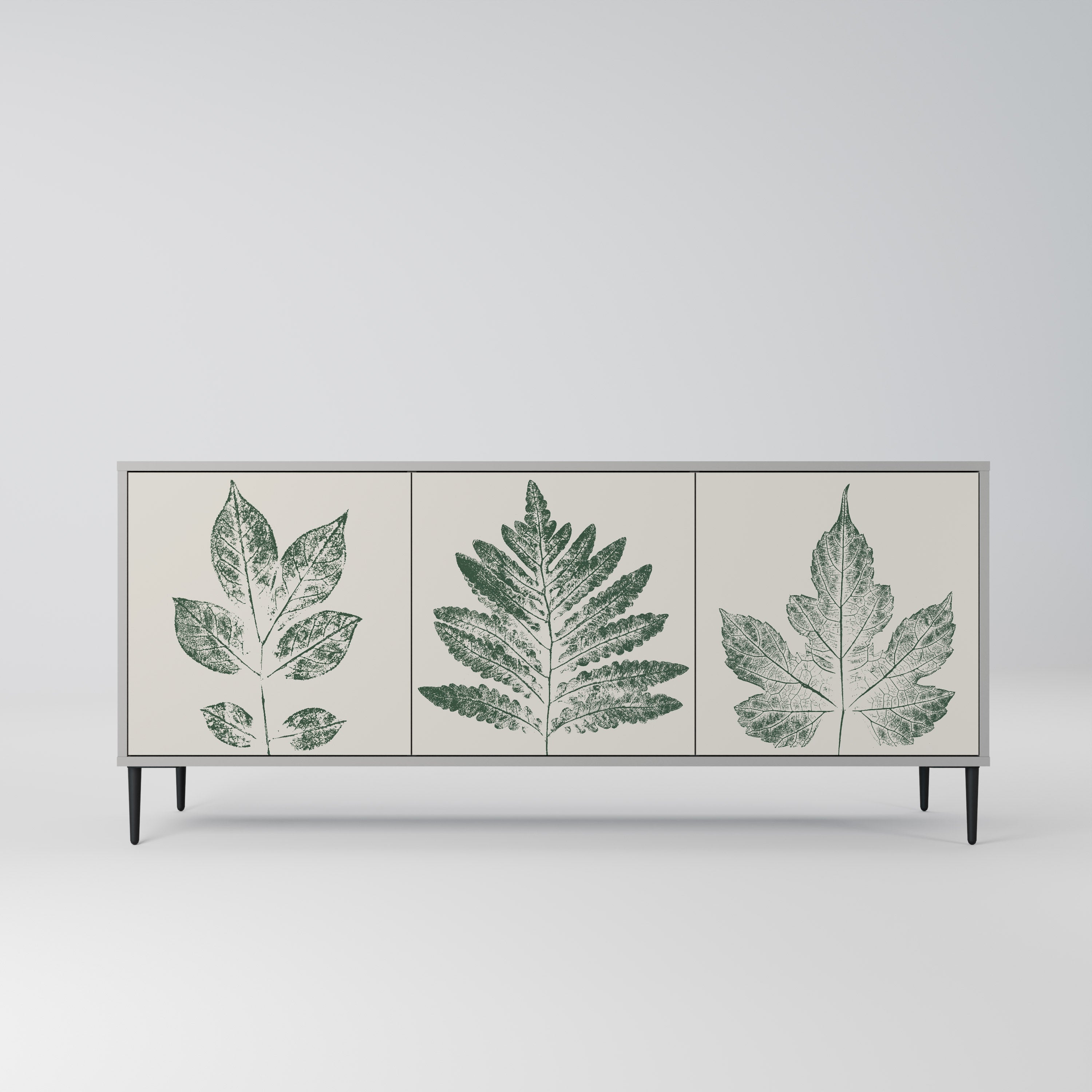 GREEN LEAFY STAMPS 3-Door Sideboard in Grey Finish