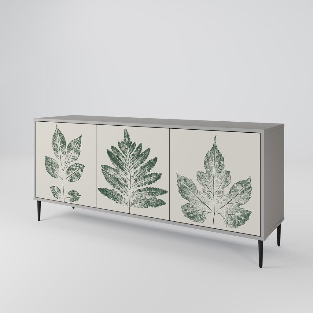 GREEN LEAFY STAMPS 3-Door Sideboard in Grey Finish