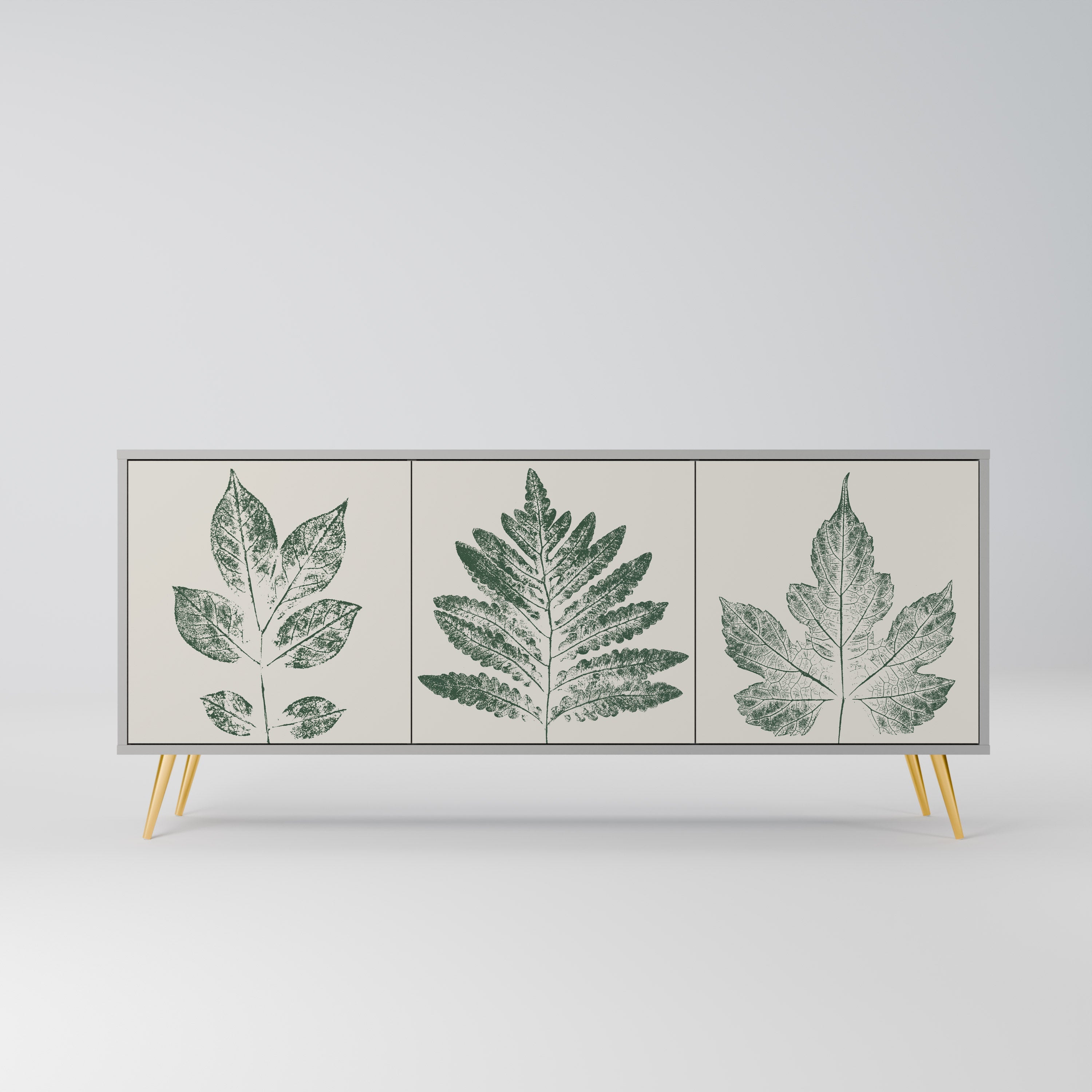 GREEN LEAFY STAMPS 3-Door Sideboard in Grey Finish