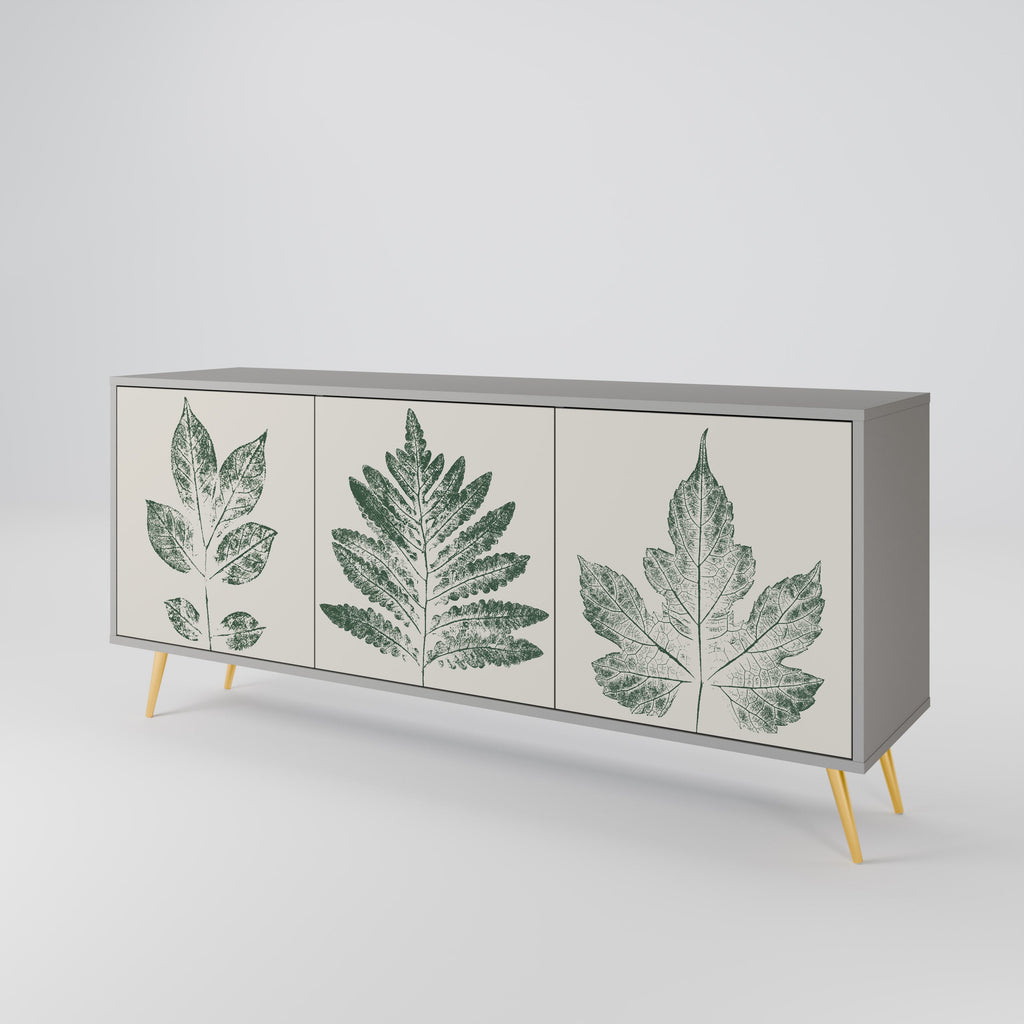 GREEN LEAFY STAMPS 3-Door Sideboard in Grey Finish