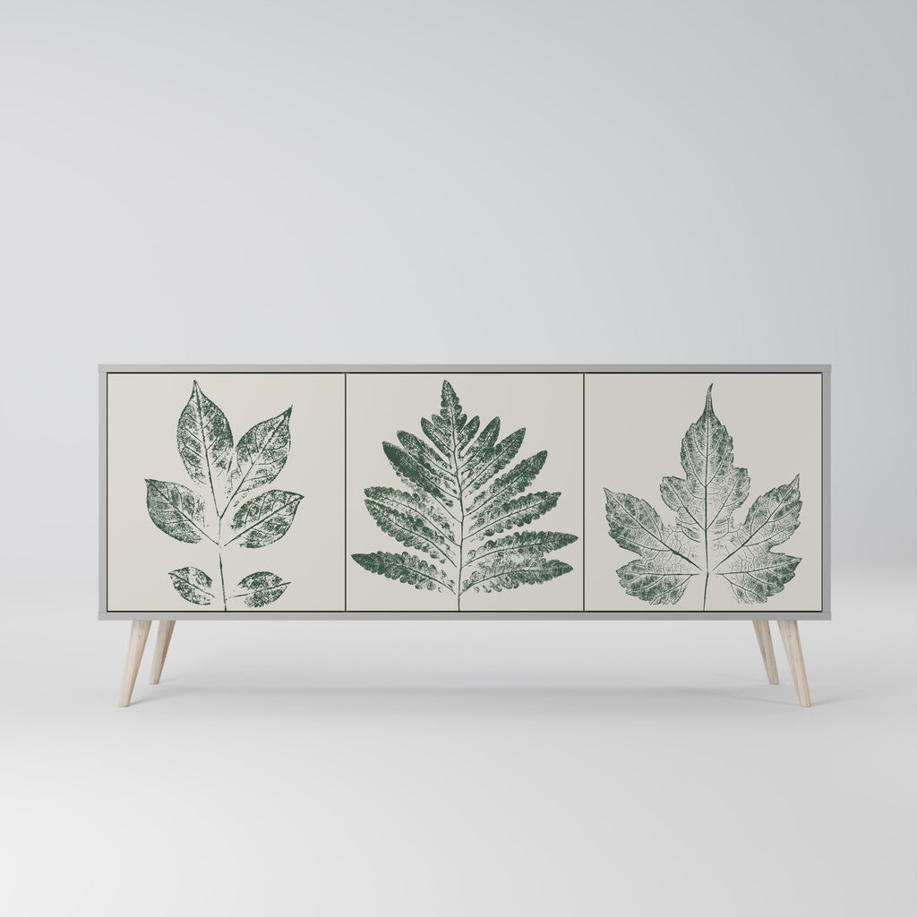 GREEN LEAFY STAMPS 3-Door Sideboard in Grey Finish