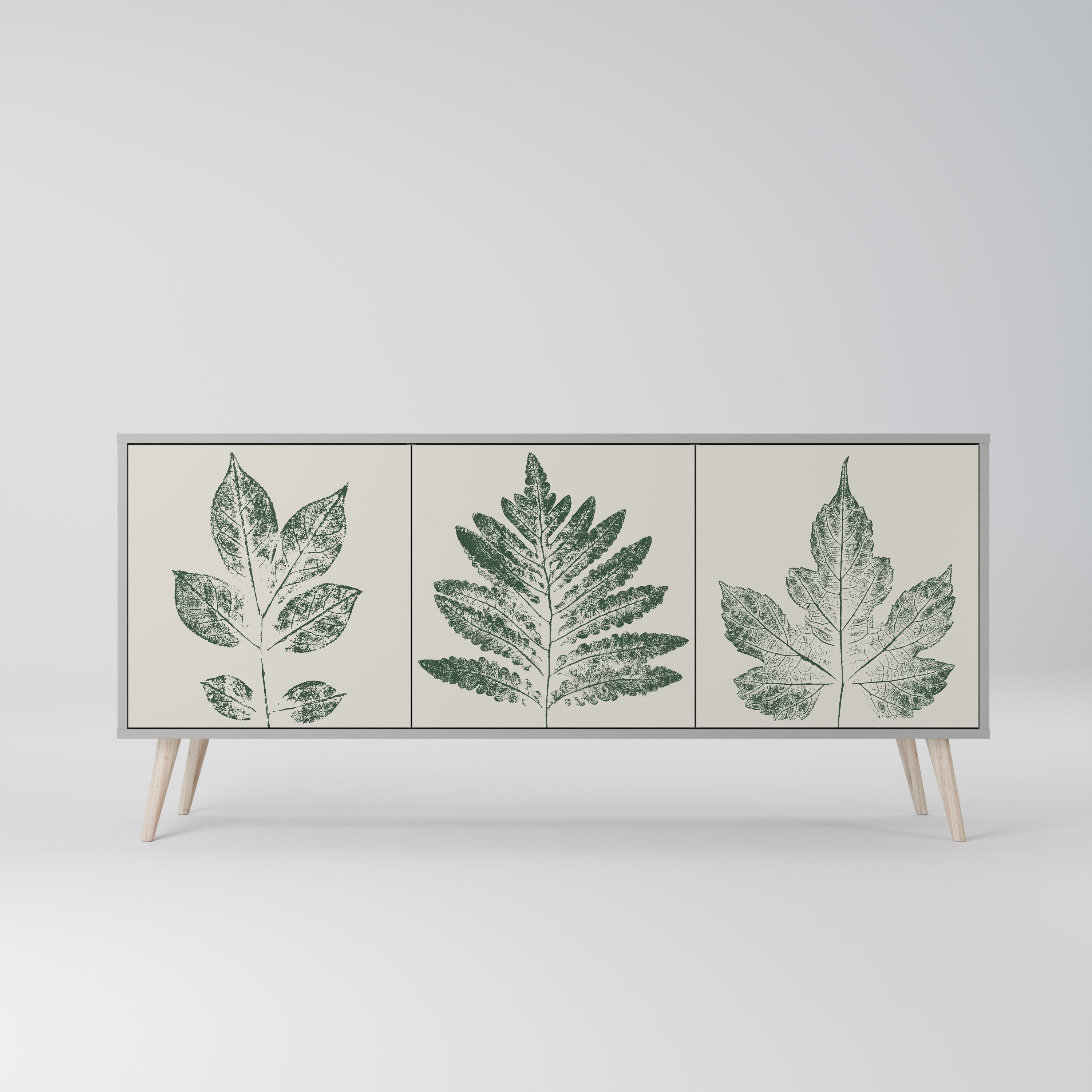 GREEN LEAFY STAMPS 3-Door Sideboard in Grey Finish