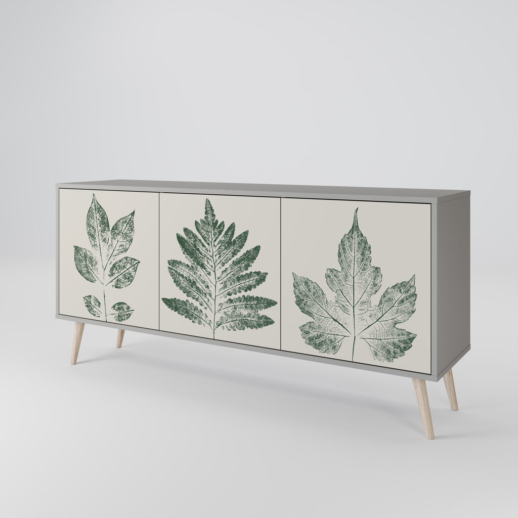 GREEN LEAFY STAMPS 3-Door Sideboard in Grey Finish