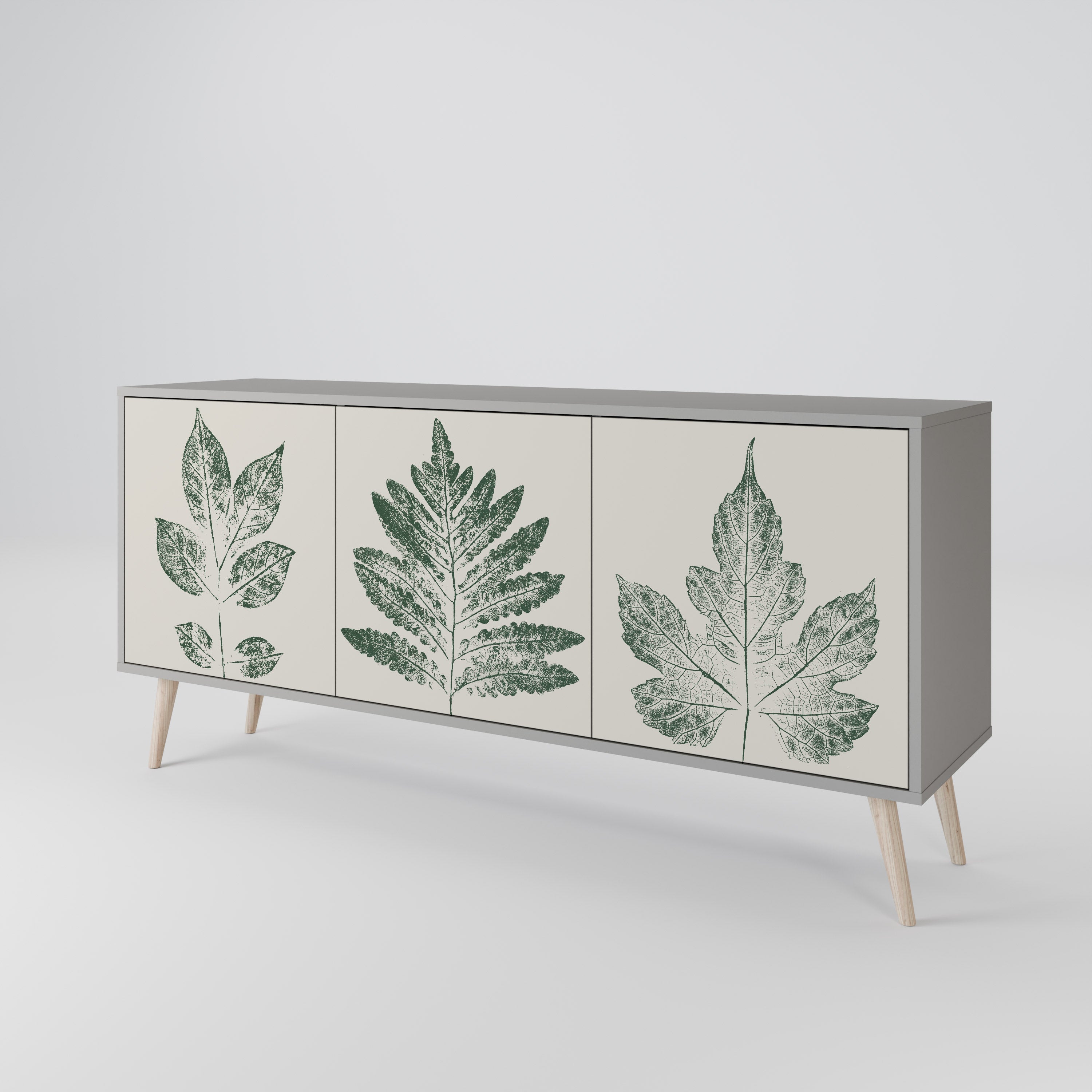GREEN LEAFY STAMPS 3-Door Sideboard in Grey Finish