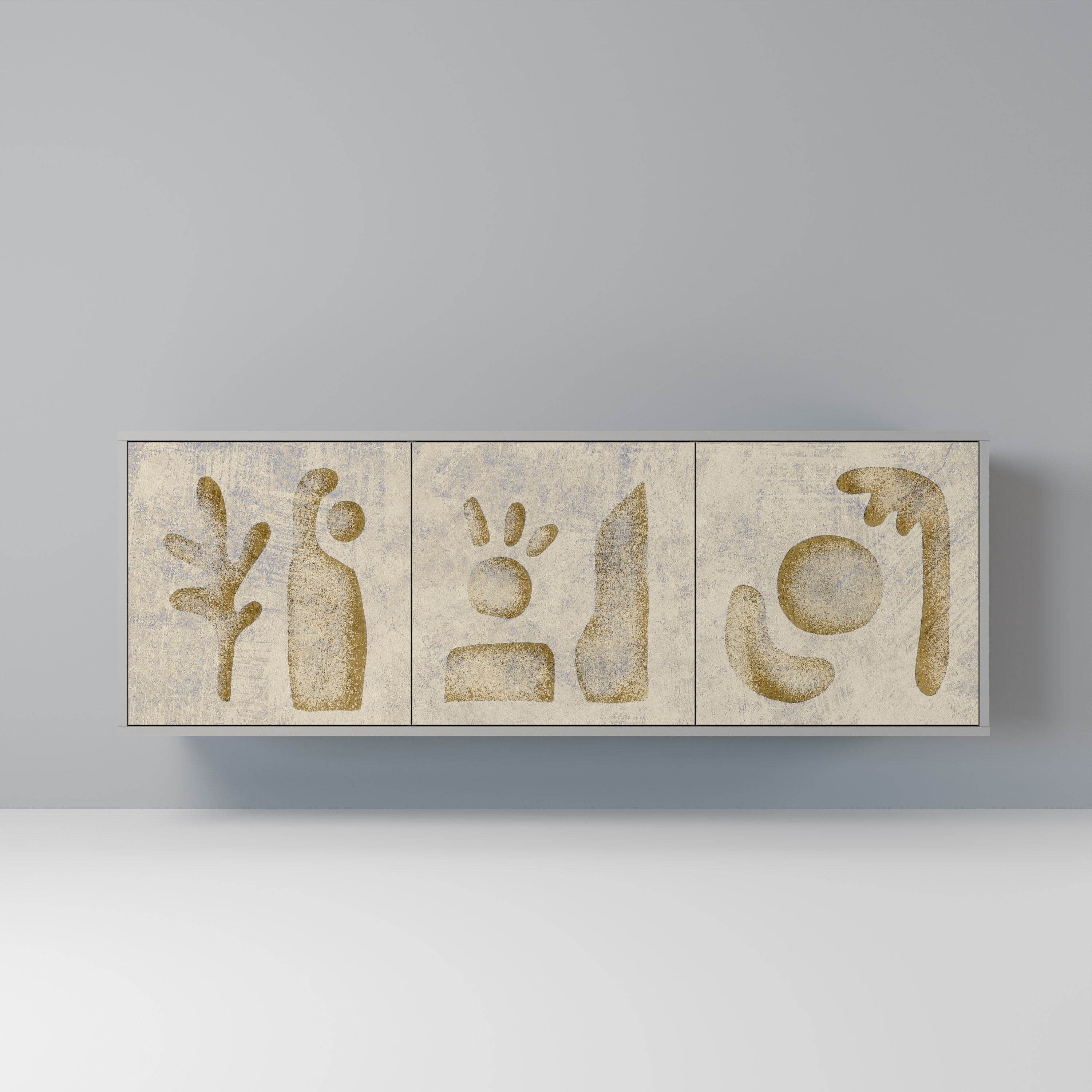 SAND SCULPTURES 3-Door Sideboard in Grey Finish